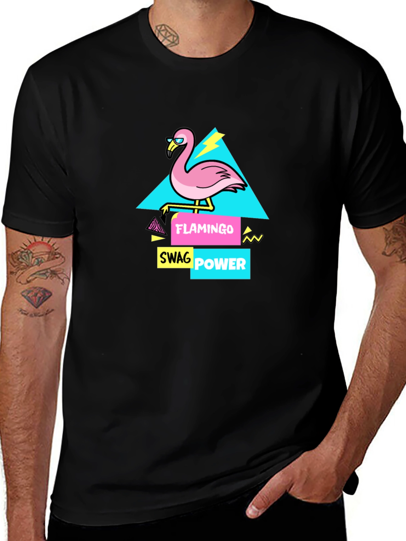 Flamingo Swag Power Graphic Print Men's T-Shirt