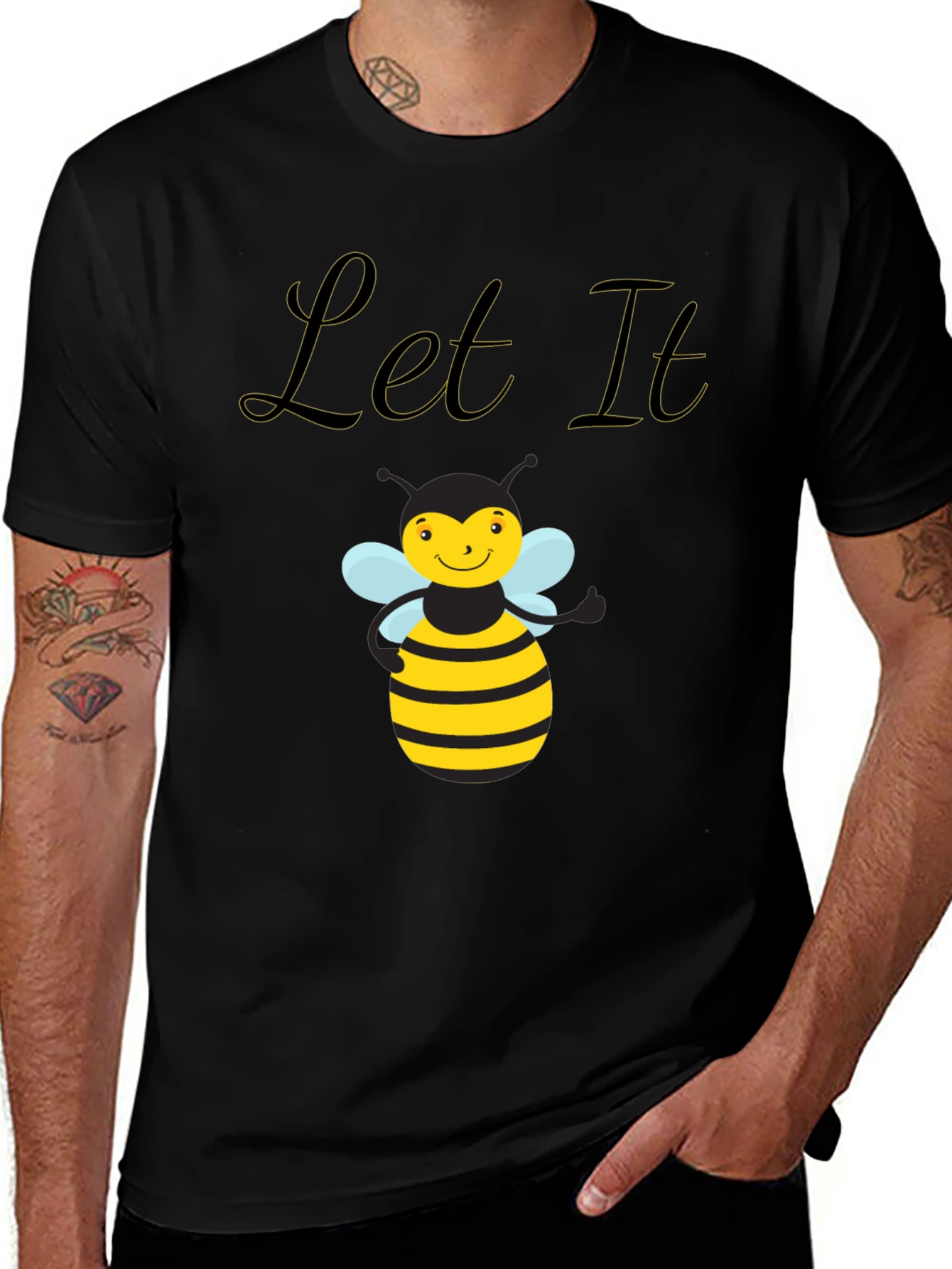 Variant 14 of Let It Bee Graphic T-Shirt - Black Cotton Tee