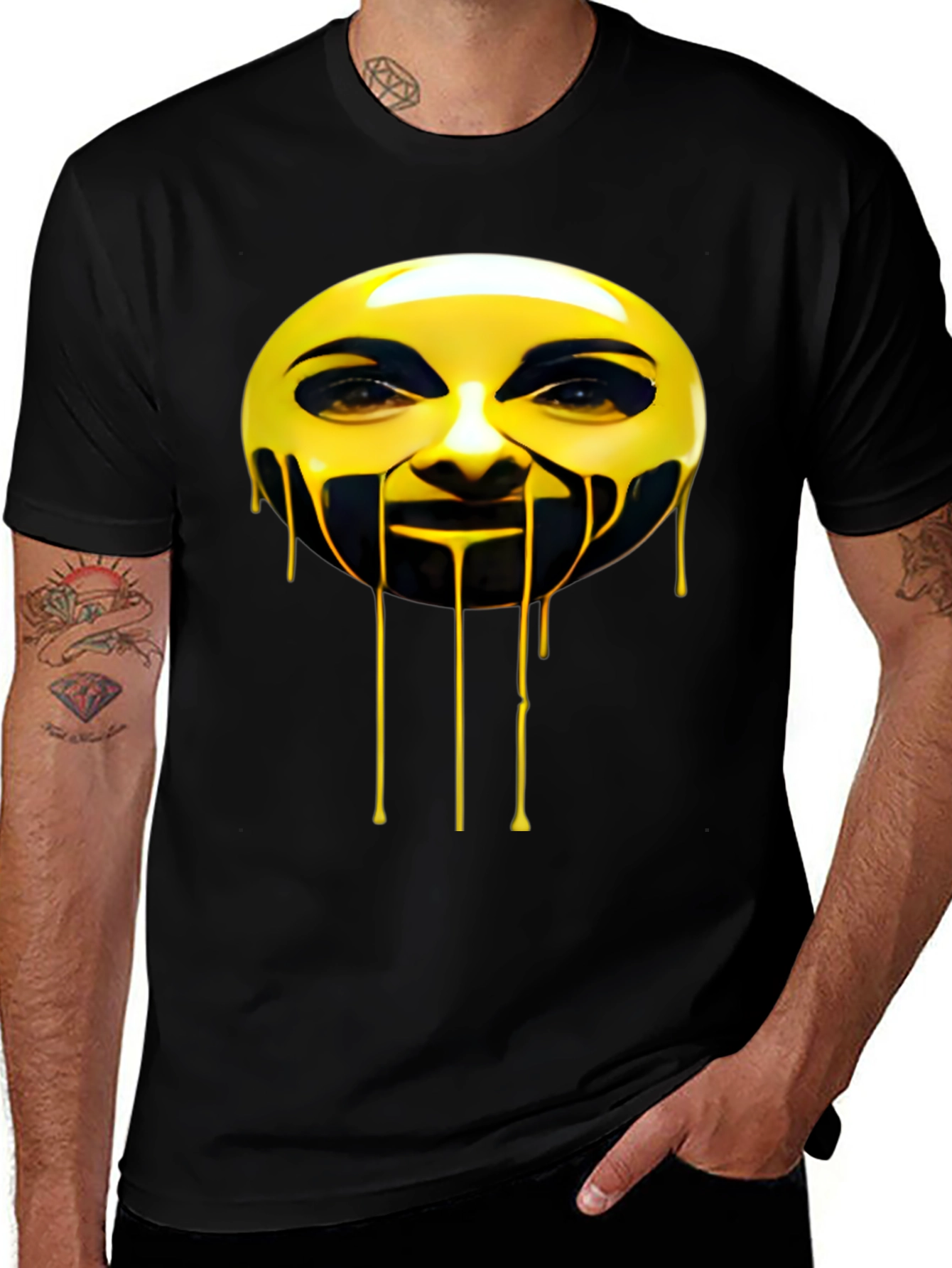 Variant 2 of Melting Emoji Face Graphic Black T-Shirt