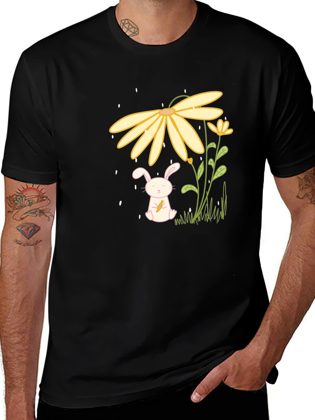Variant 17 of Bunny & Flower Graphic Black Tee
