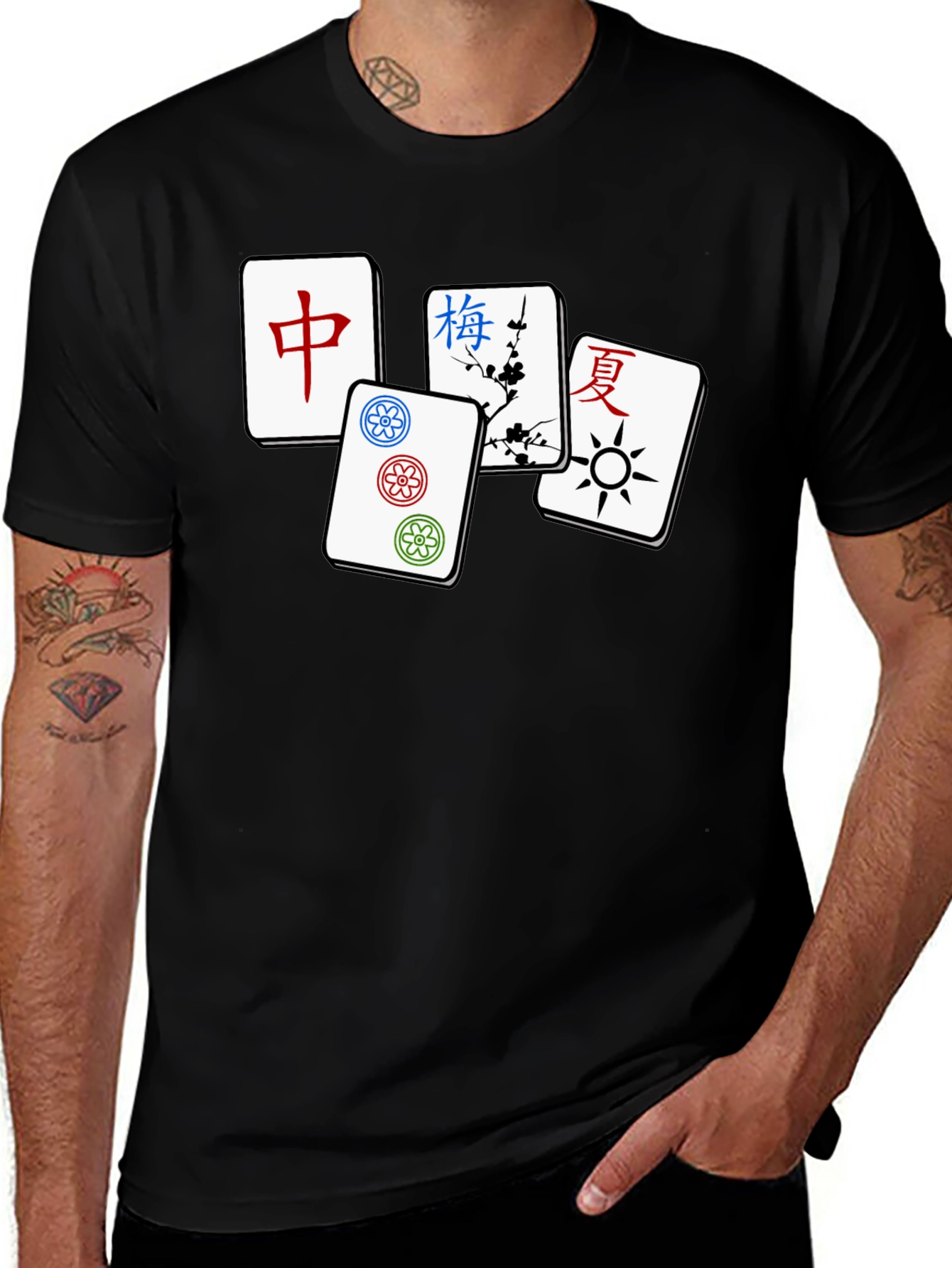 Variant 22 of Mahjong Tile Graphic T-Shirt - Black