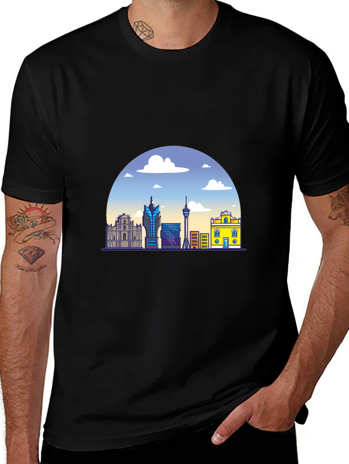 Macau Skyline Graphic Black T-Shirt