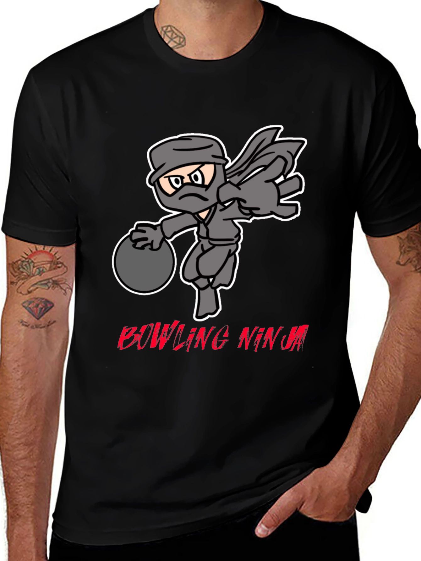 Variant 12 of Bowling Ninja Graphic Tee - Strike with Stealth!