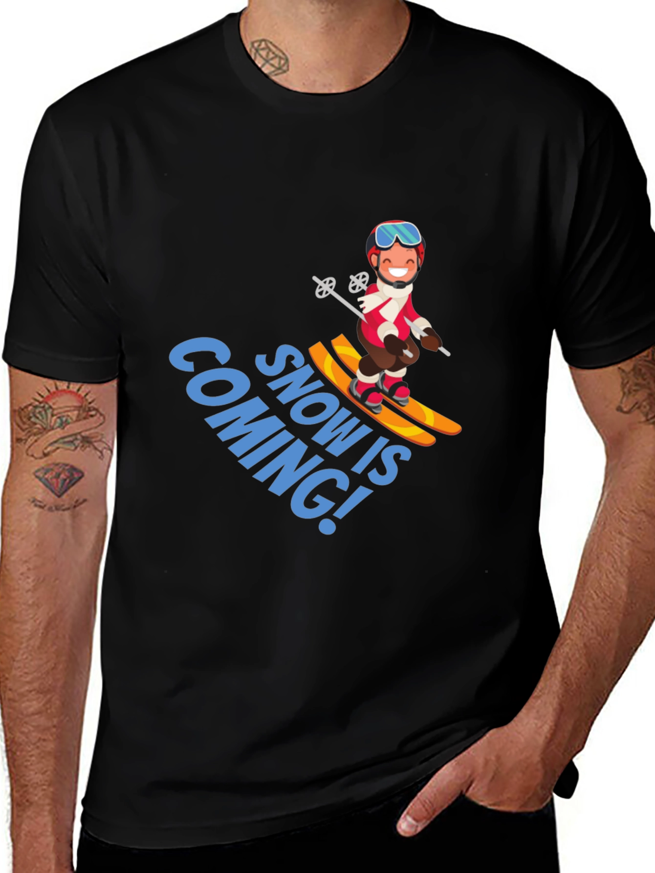 Variant 3 of Snow is Coming! Cartoon Skier Graphic T-Shirt