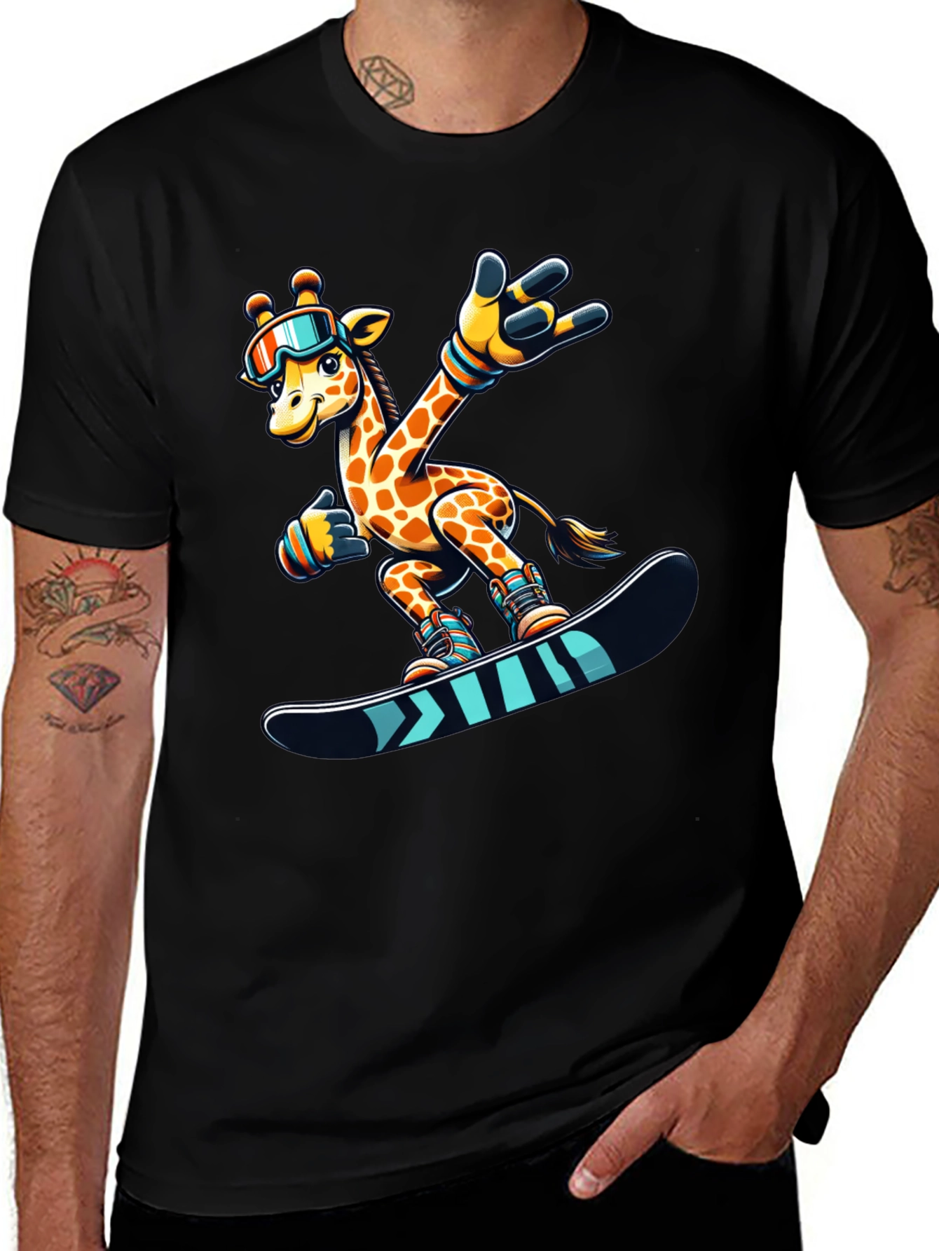Variant 15 of Cool Giraffe Snowboarding Graphic Tee