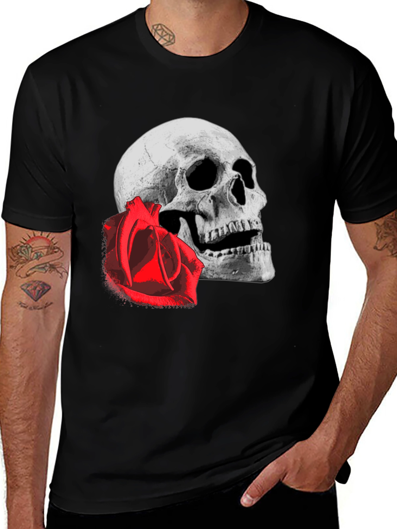 Variant 16 of Skull & Rose Graphic Tee - Edgy Black T-Shirt