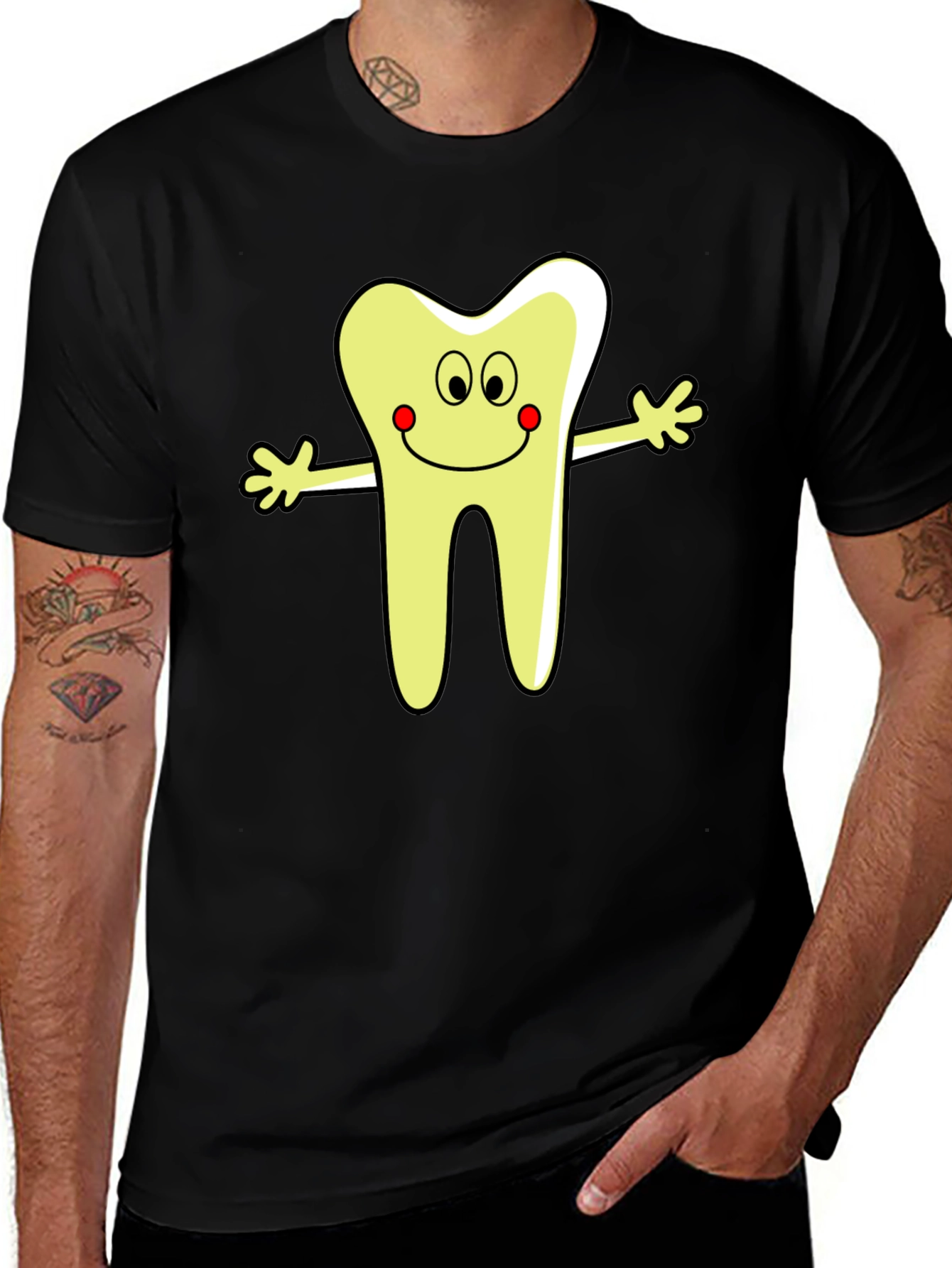 Black Cartoon Tooth Graphic T-Shirt - Black Cotton Tee main image