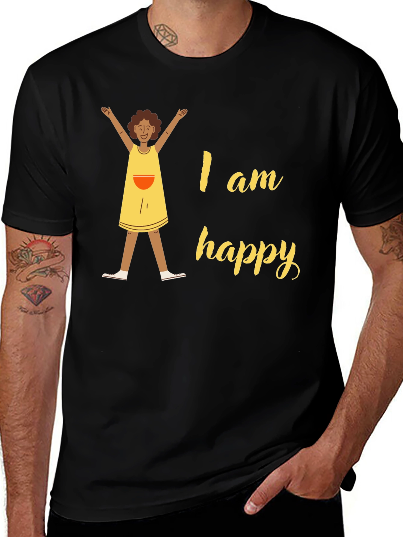 Variant 6 of I Am Happy Graphic Tee - Black Cotton T-Shirt