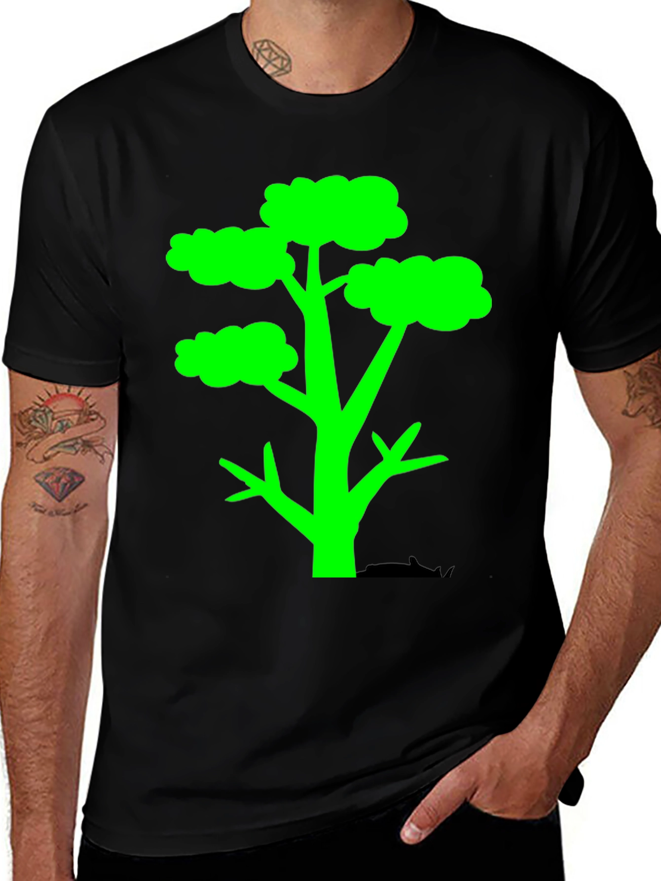 Variant 18 of Green Tree Graphic Black T-Shirt