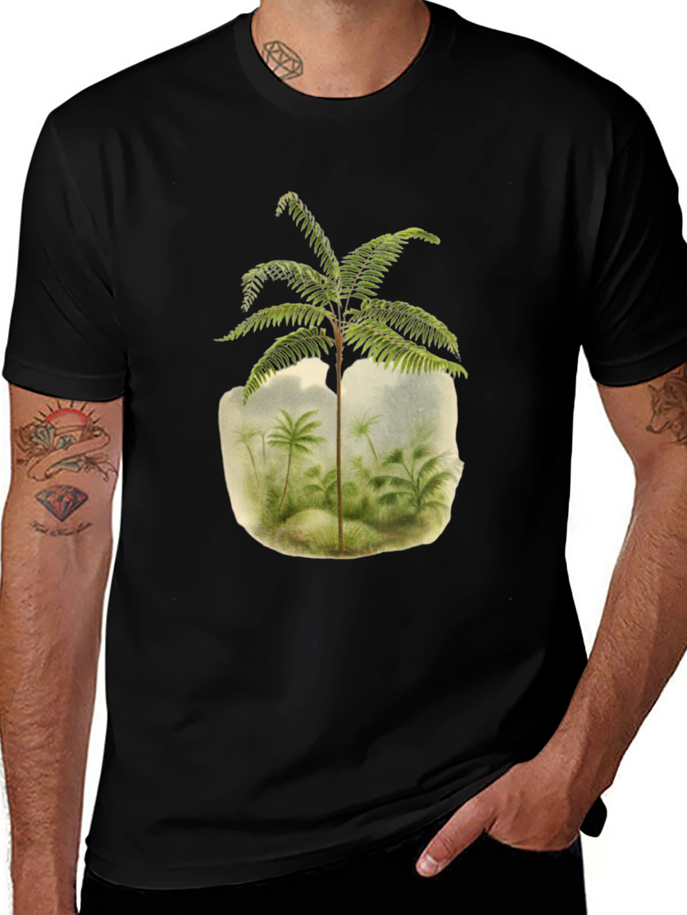Variant 23 of Botanical Fern Print Black T-Shirt