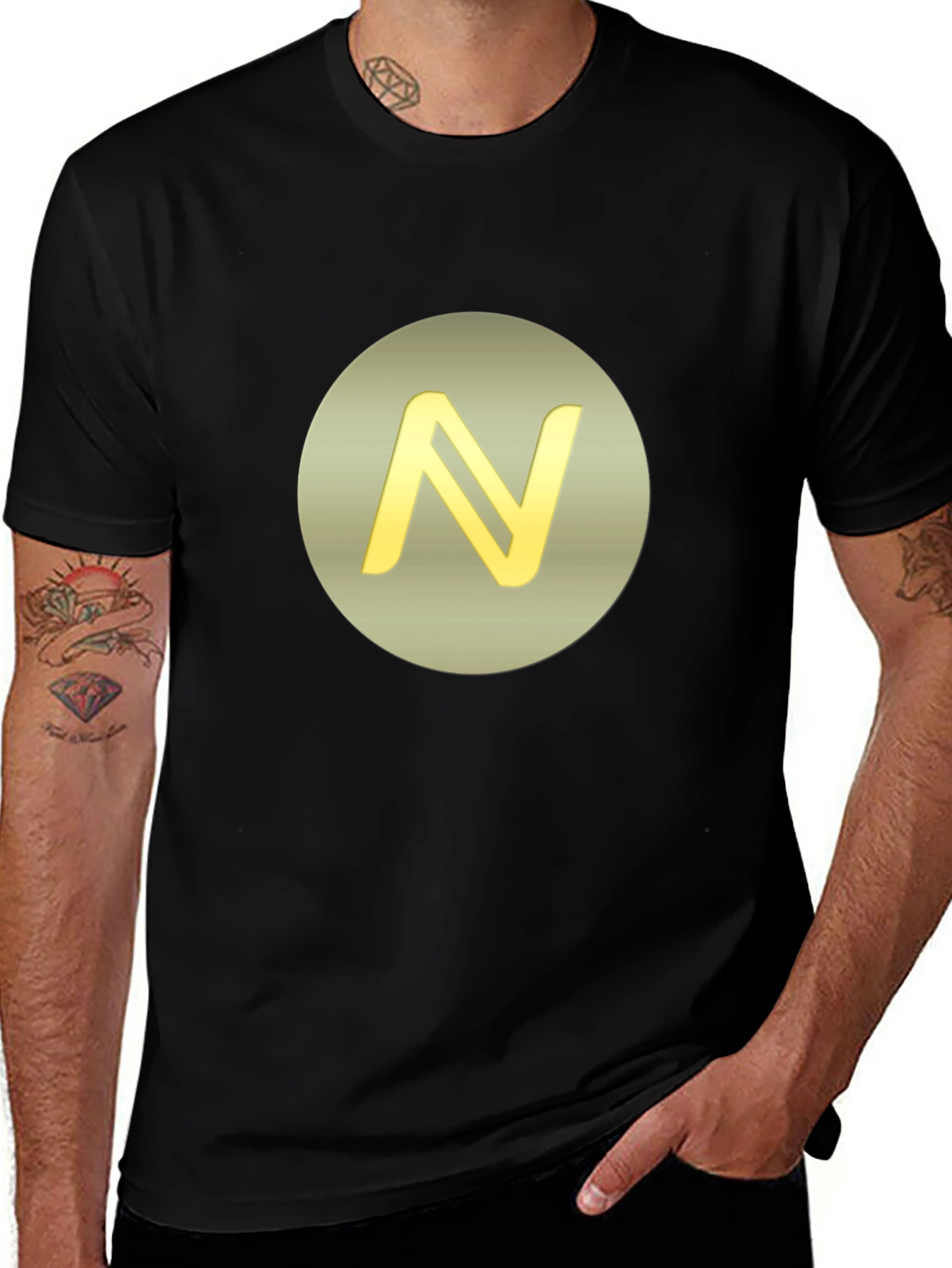 Variant 27 of Stylish Black Tee with Golden "N" Logo