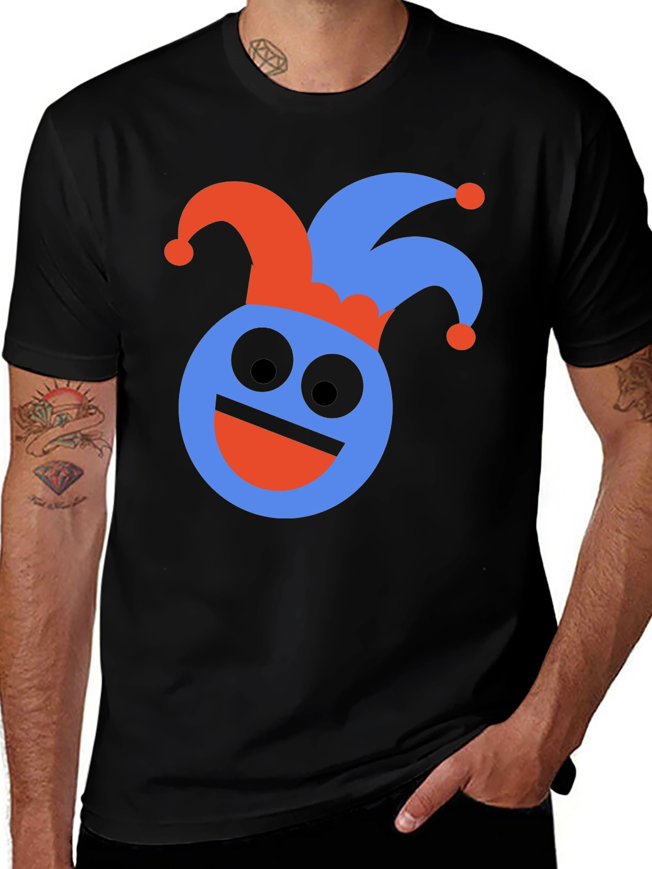 Variant 17 of Jester Emoji Graphic Tee - Black Crew Neck T-Shirt