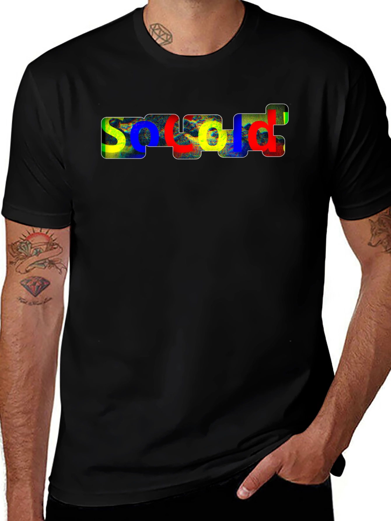 Variant 20 of Colorful "SOLO'D" Graphic Black Tee