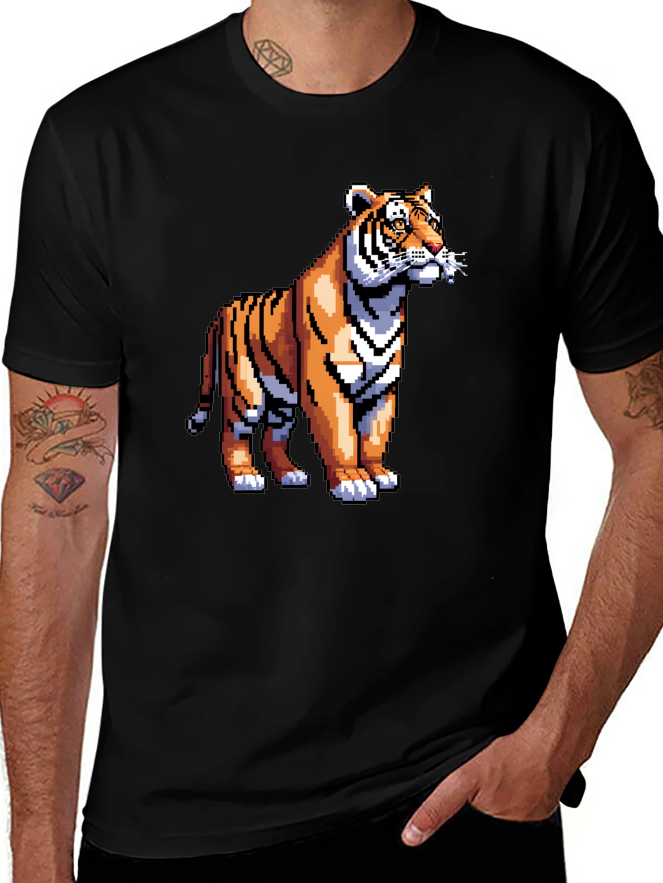 Variant 5 of Pixel Tiger Black T-Shirt - Retro Gaming Style