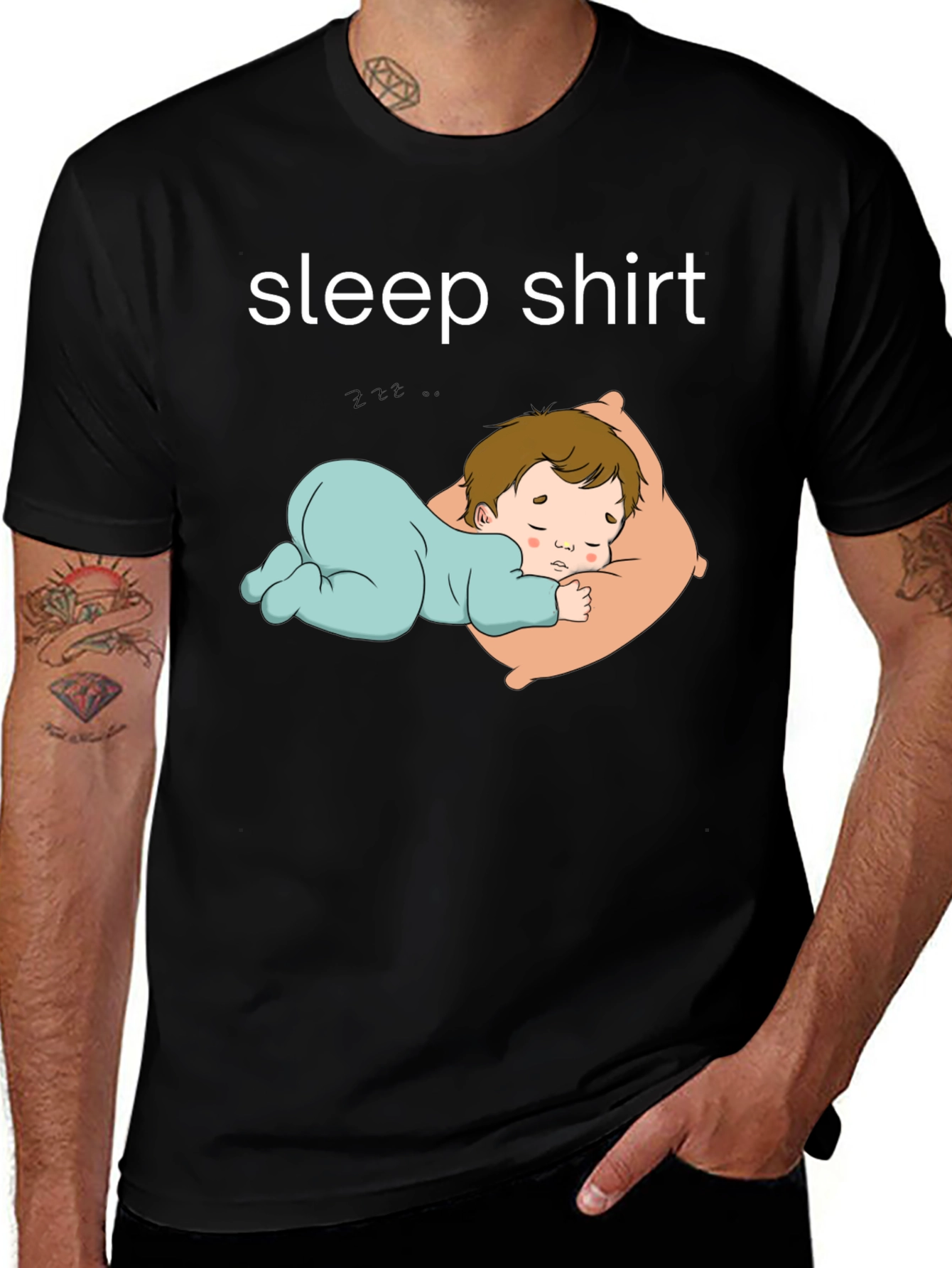 Variant 27 of Sleep Shirt - Black Tee with Sleeping Baby Design
