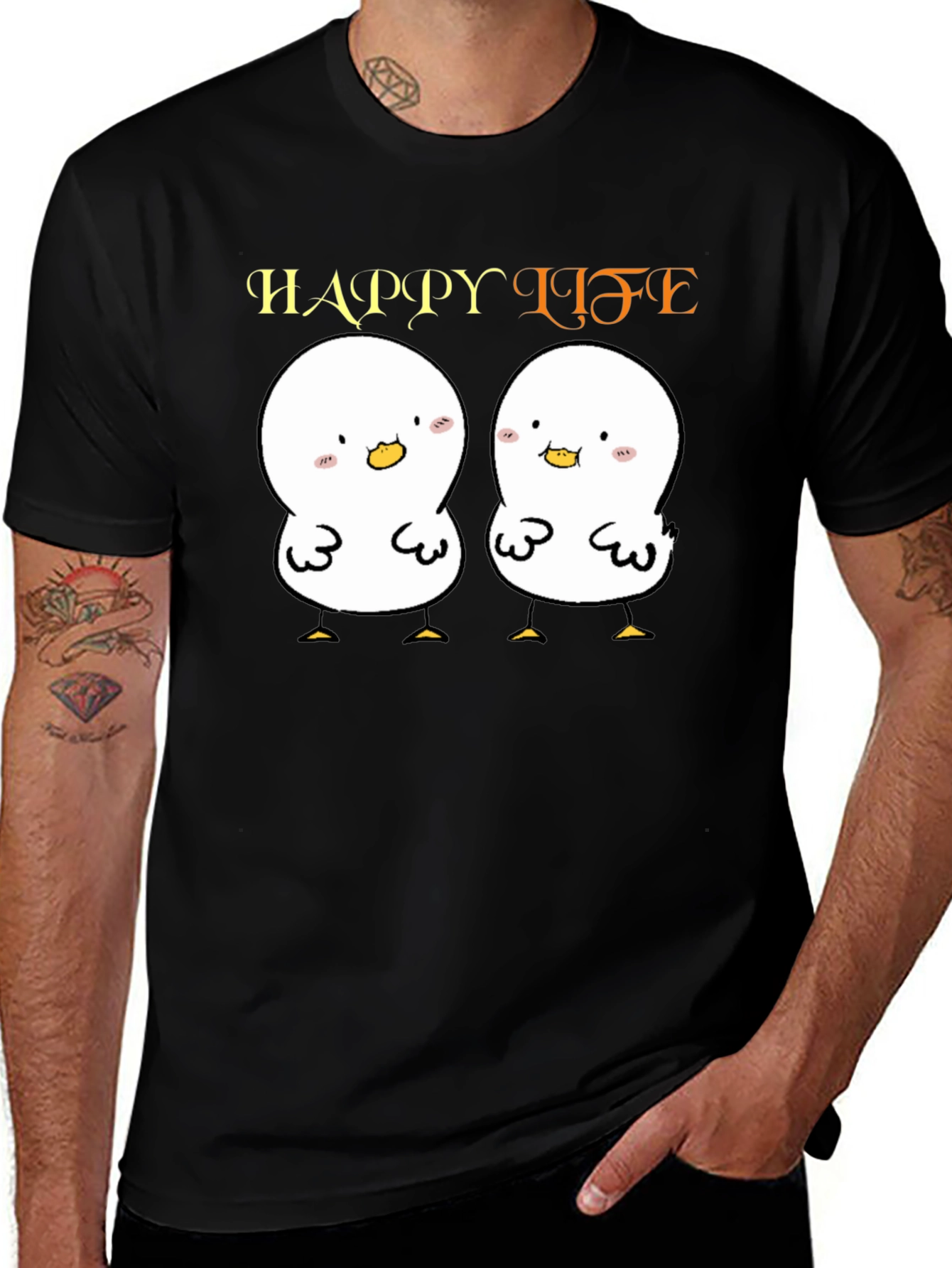 Variant 25 of Cute Cartoon Chicks 'Happy Life' Graphic T-Shirt