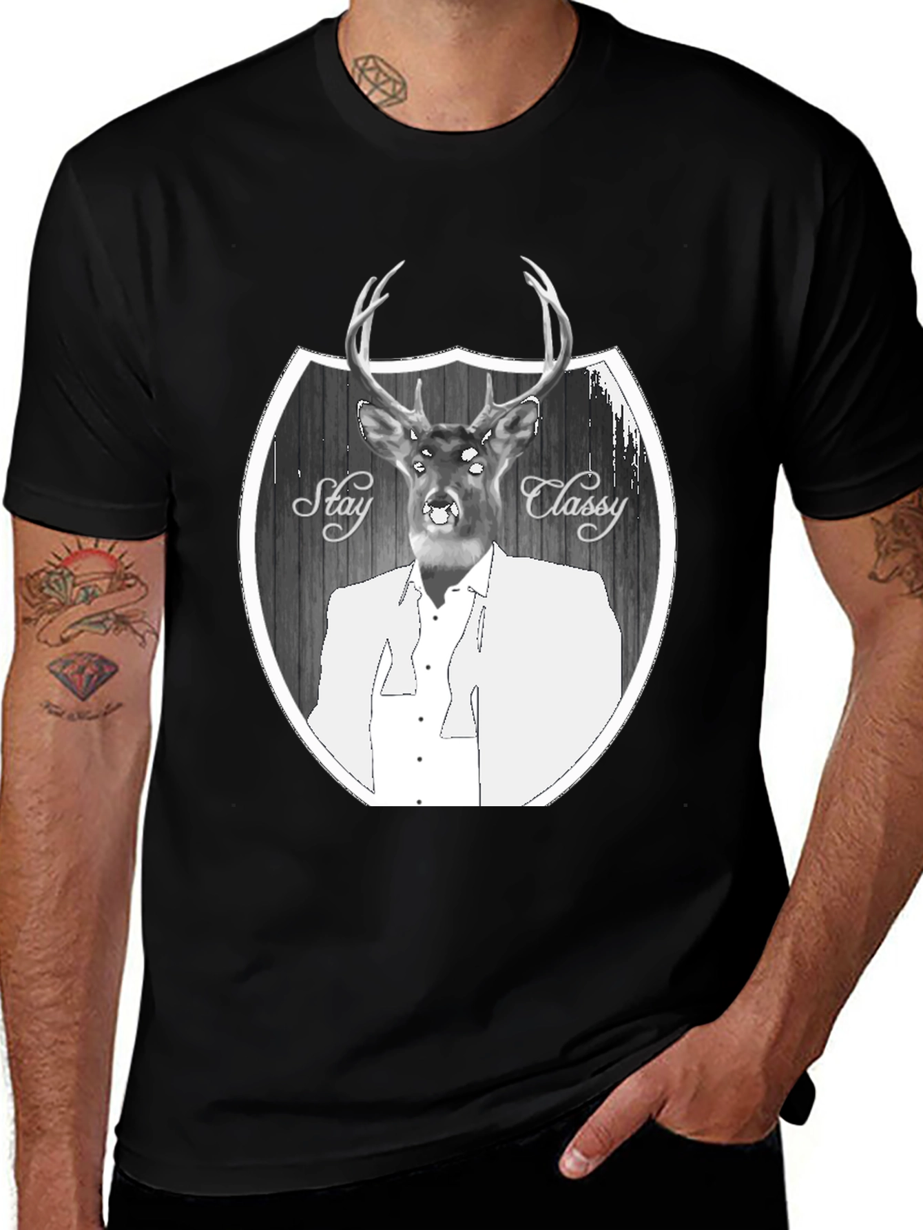 Black Stay Classy Deer Graphic T-Shirt - Men's Black Tee main image