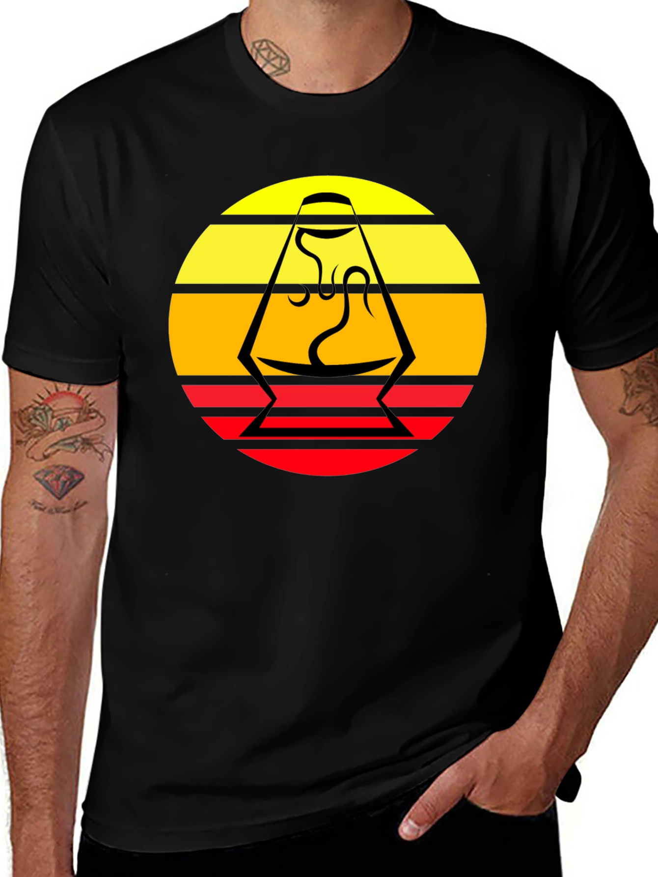 Variant 10 of Retro Lava Lamp Graphic Tee - Black Cotton T-Shirt