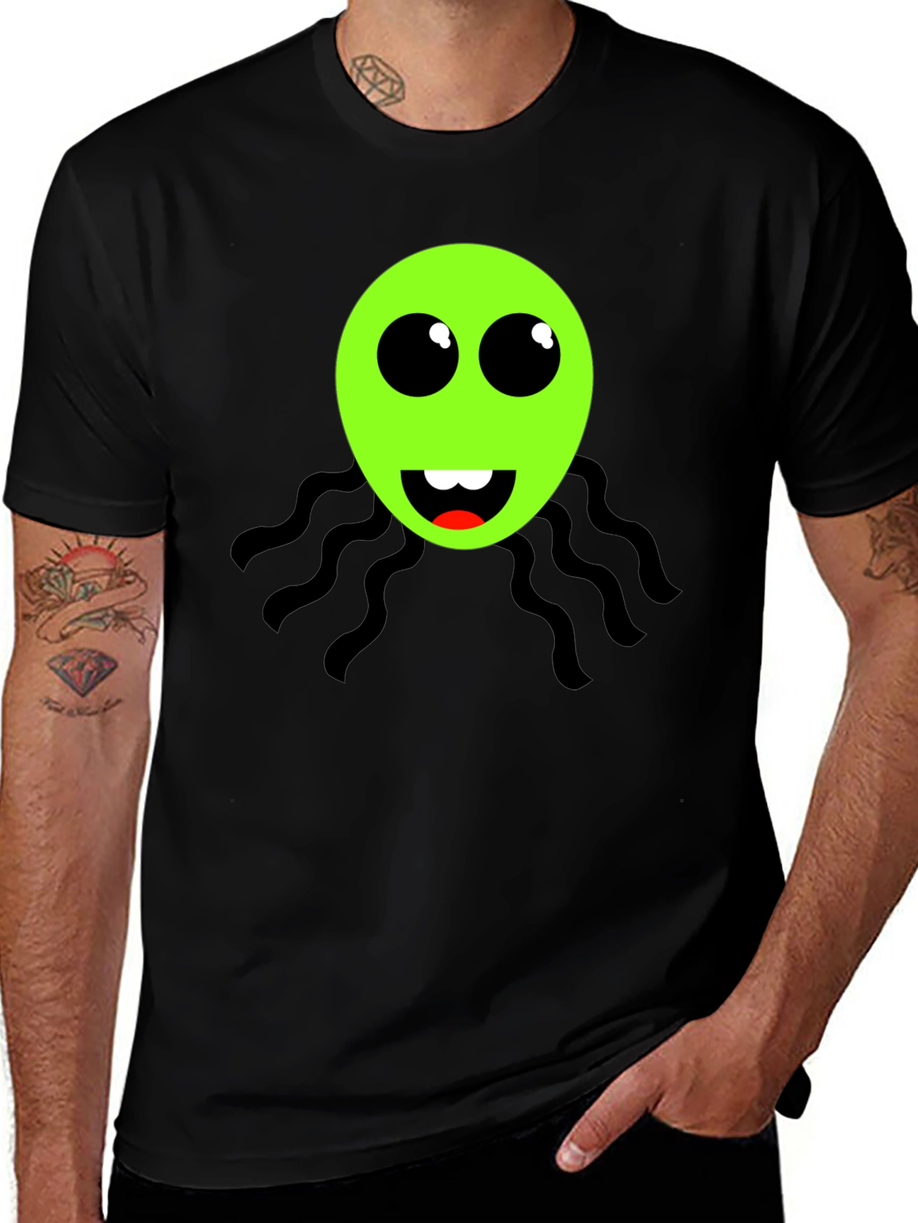 Variant 28 of Funky Green Alien Face Black T-Shirt