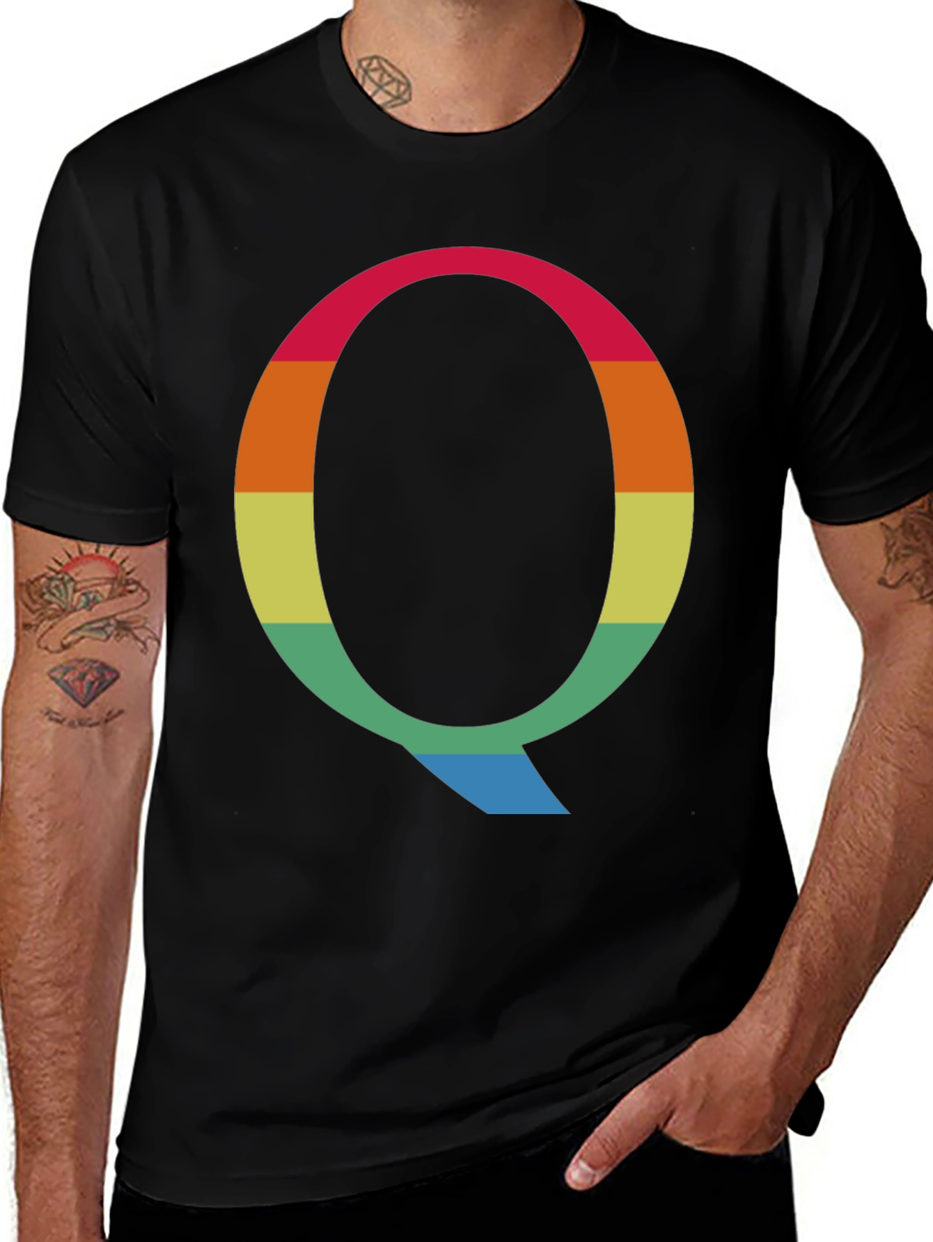 Variant 28 of Rainbow Letter Q Graphic Tee