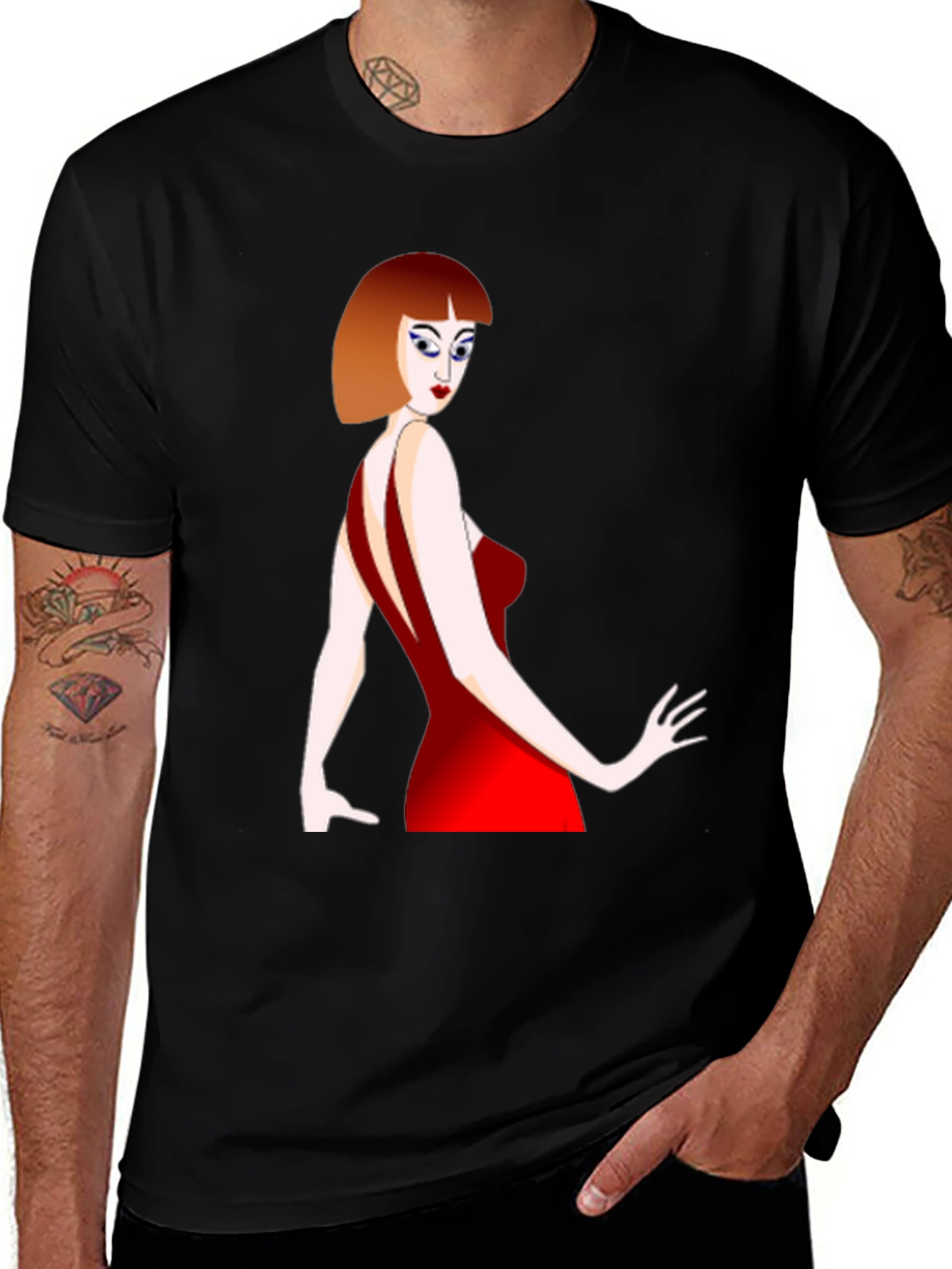 Variant 8 of Retro Chic Woman in Red Dress Graphic T-Shirt