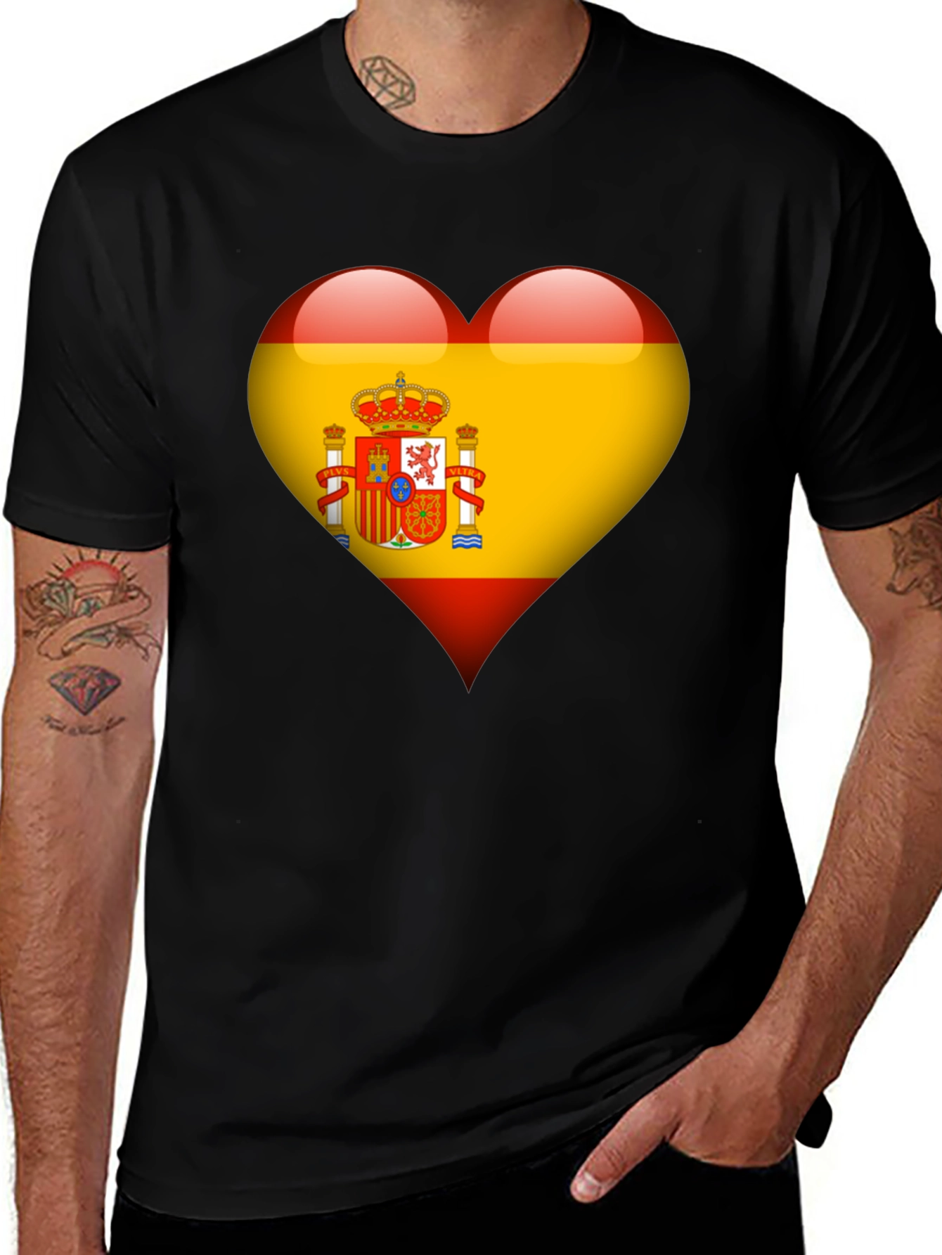 Variant 13 of Spain Flag Heart Graphic Tee - Black Cotton T-Shirt