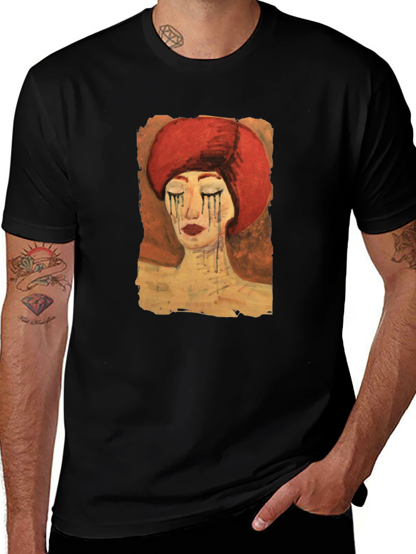 Artistic Woman Graphic Tee - Black Casual T-Shirt