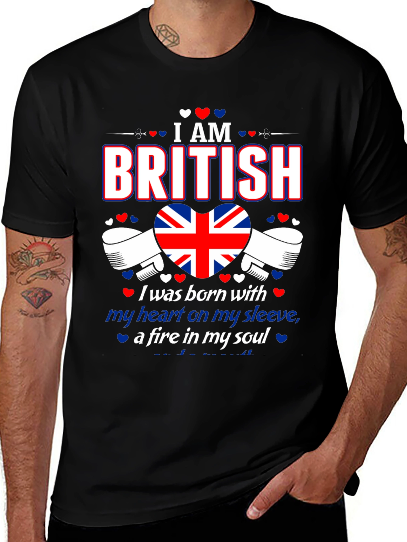 I Am British T-Shirt Union Jack Heart Design Patriotic Tee