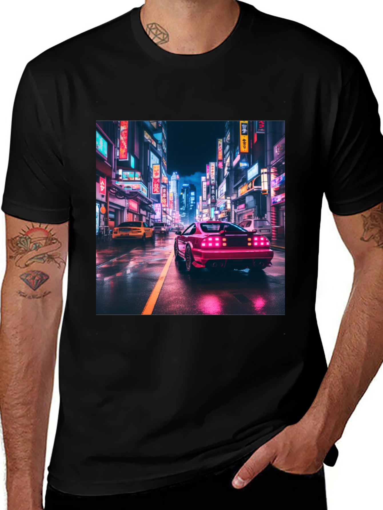 Variant 15 of Retro Cityscape Car Graphic Tee - Black