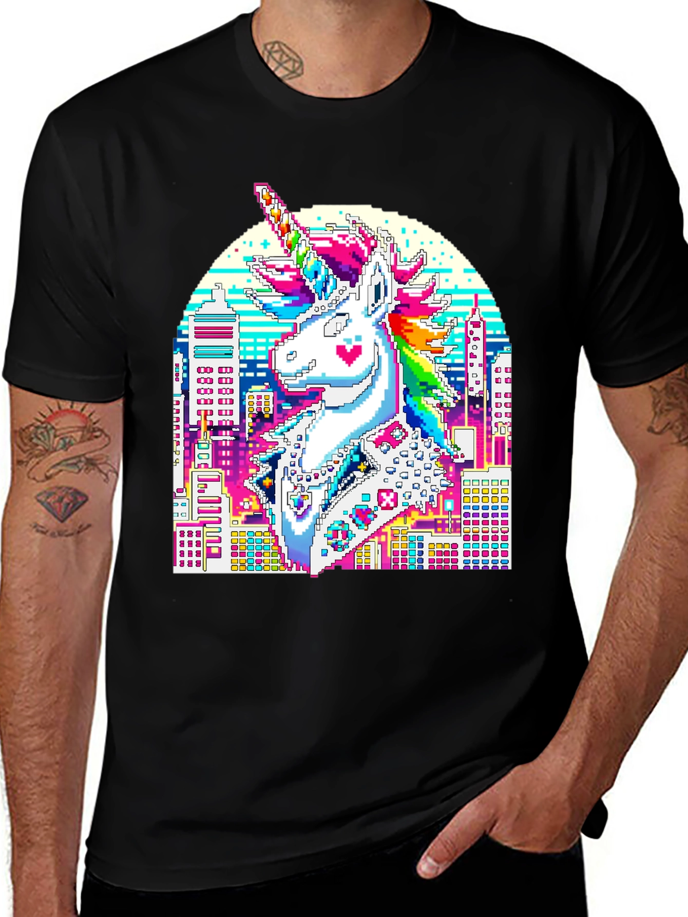 Variant 25 of Pixel Unicorn Black T-Shirt