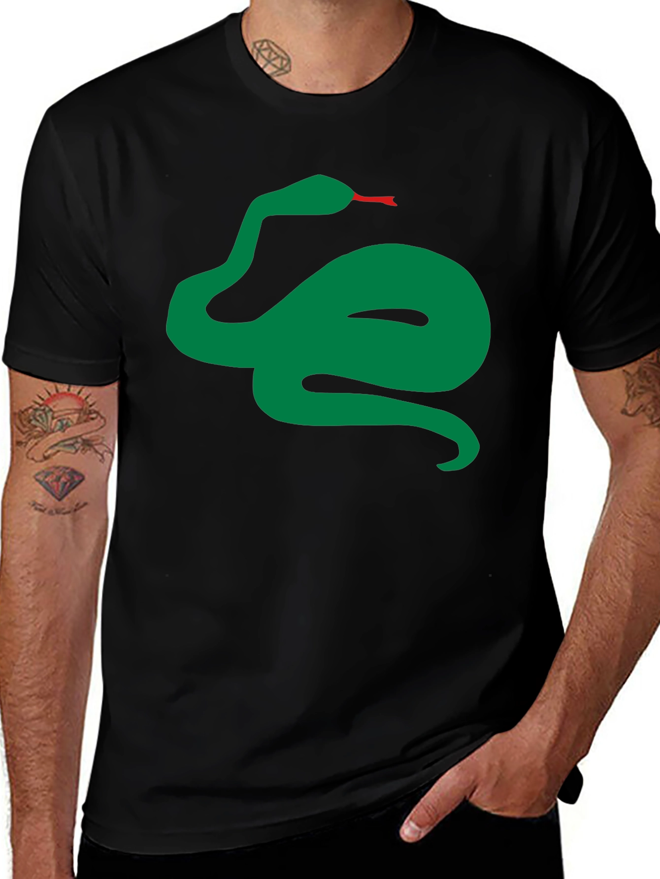 Black Green Snake Graphic Black T-Shirt main image