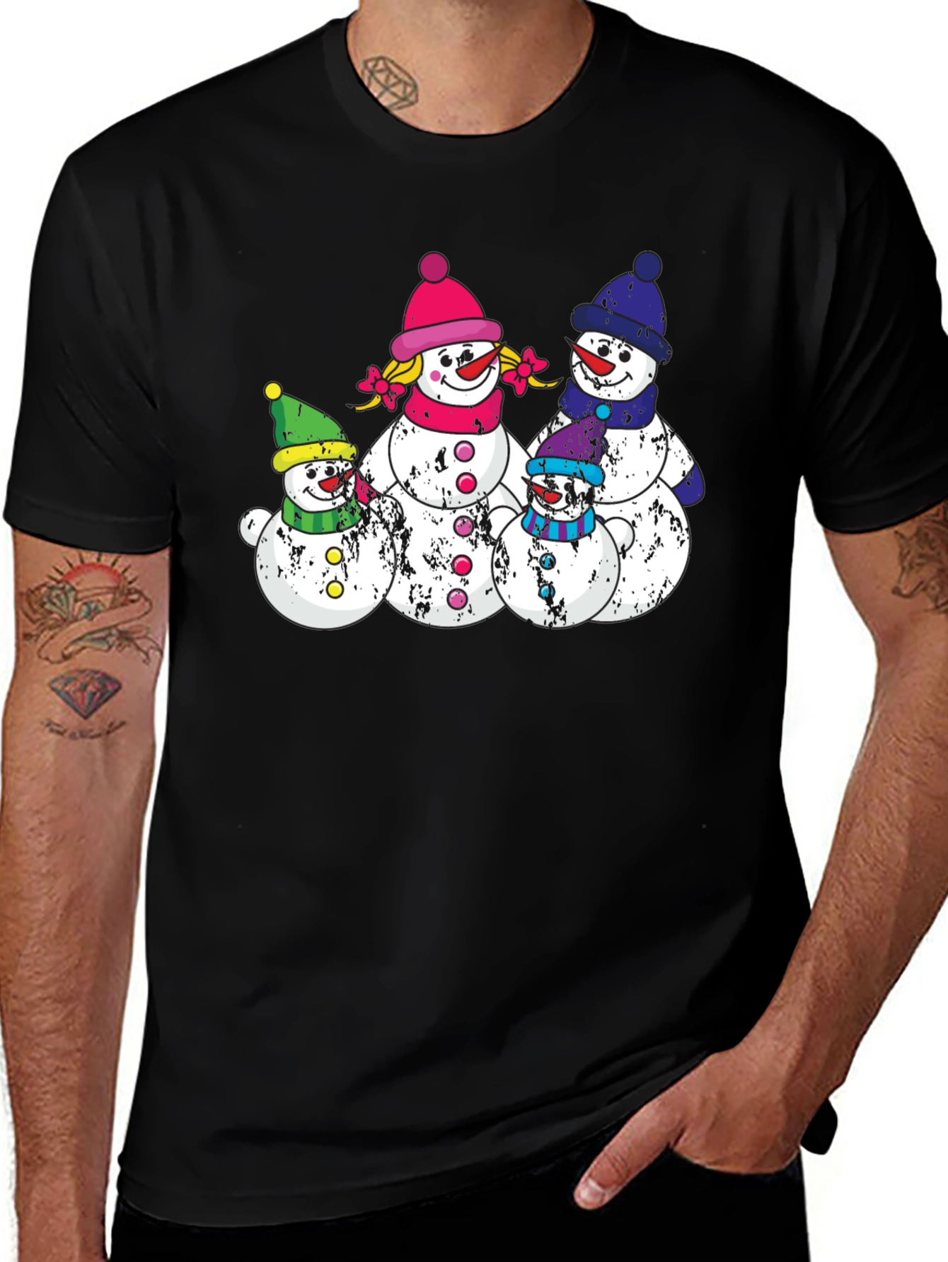 Variant 19 of Snowman Family Black T-Shirt
