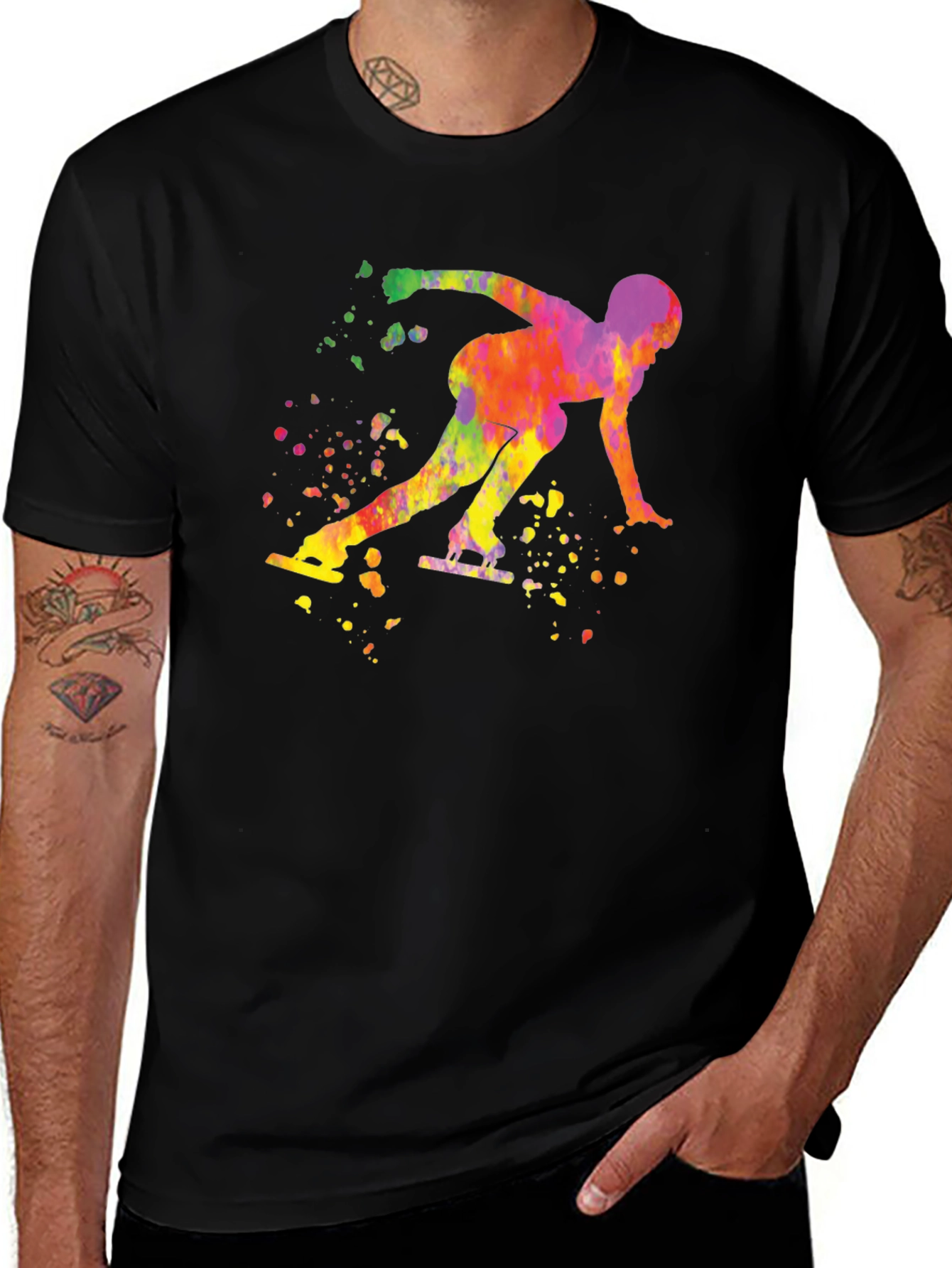 Variant 7 of Colorful Speed Skater Black T-Shirt