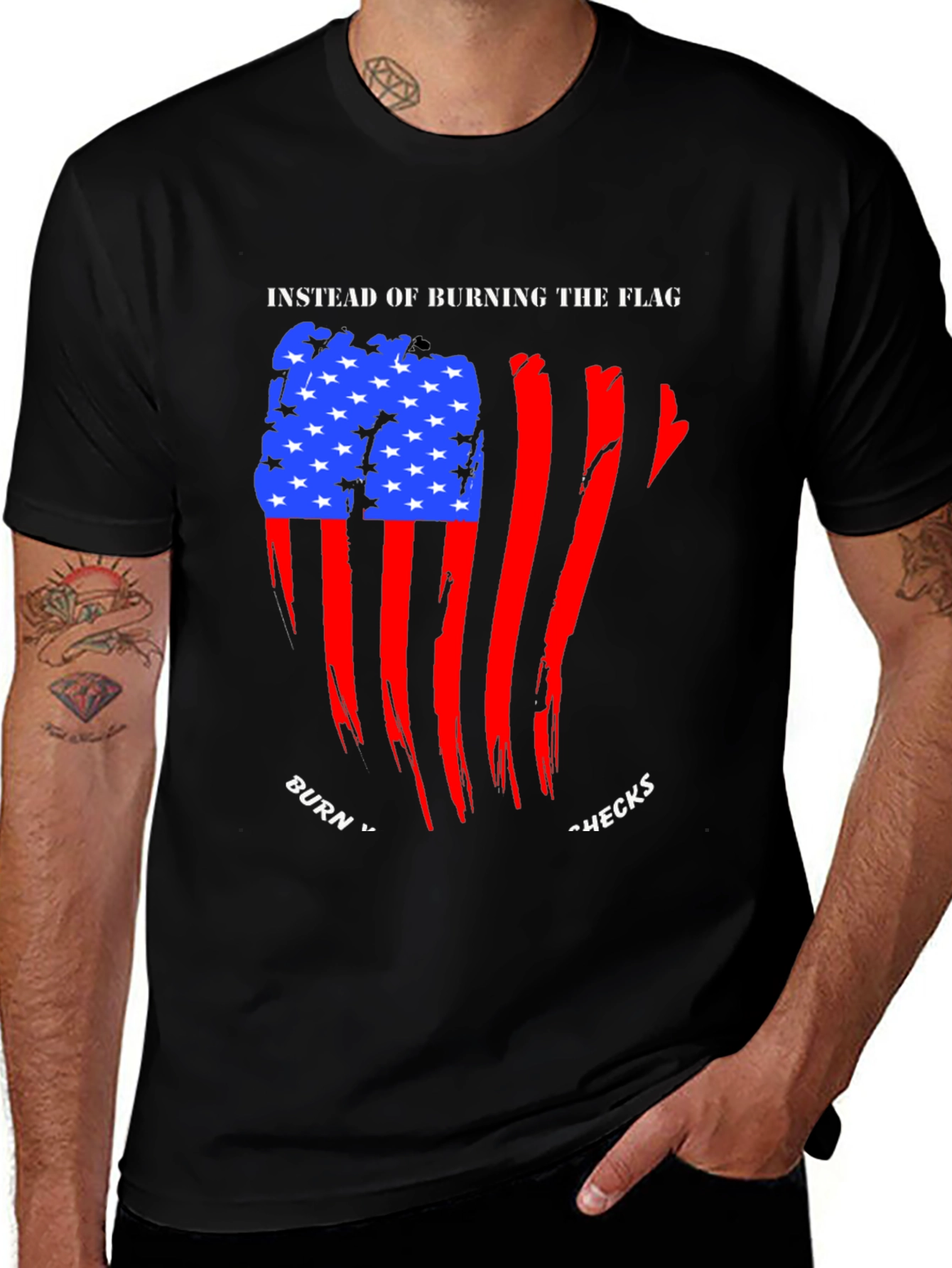 Variant 3 of Patriotic "Burn Checks" Graphic T-Shirt