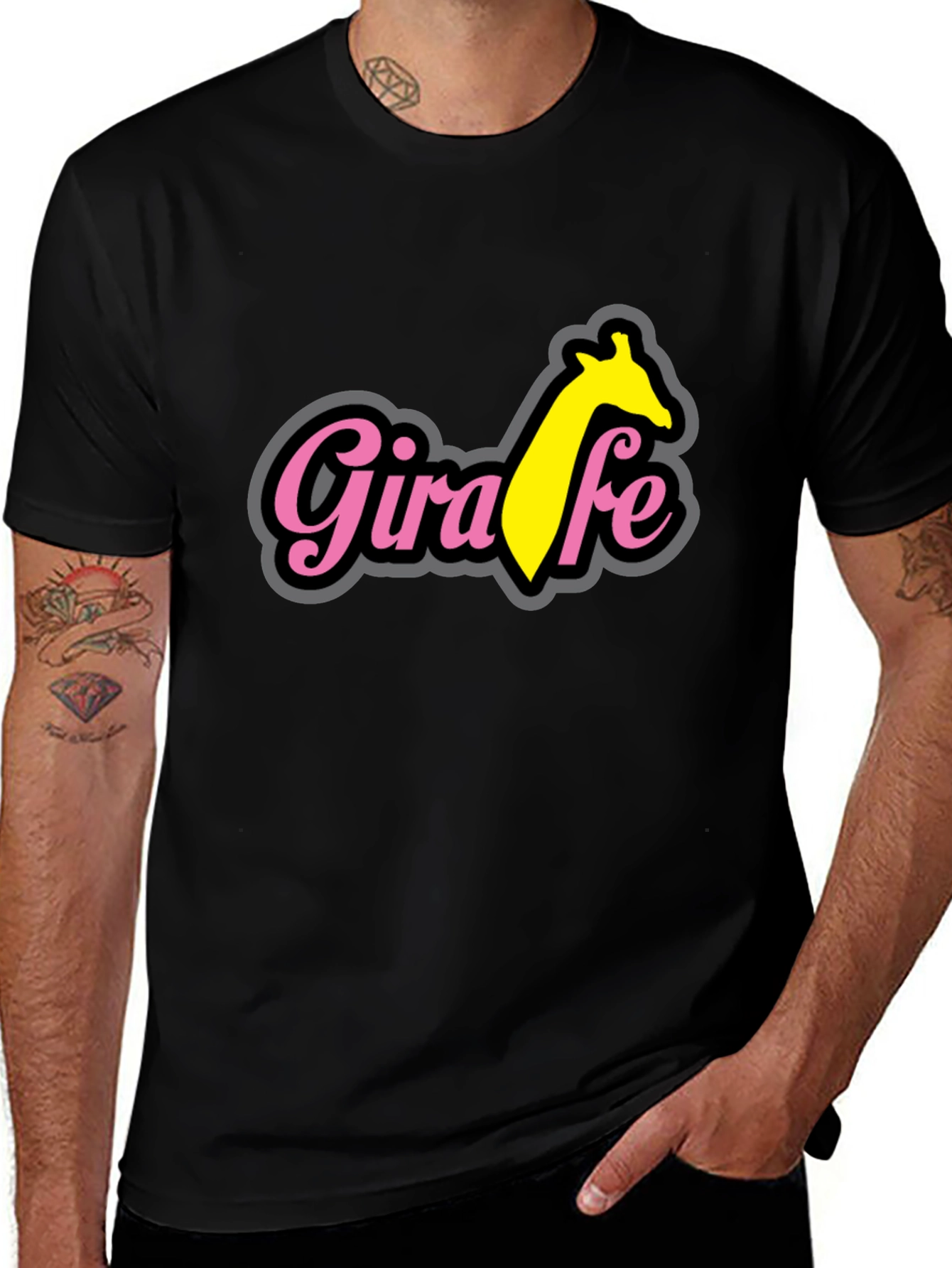 Variant 3 of Giraffe T-Shirt - Black Cotton Blend Tee