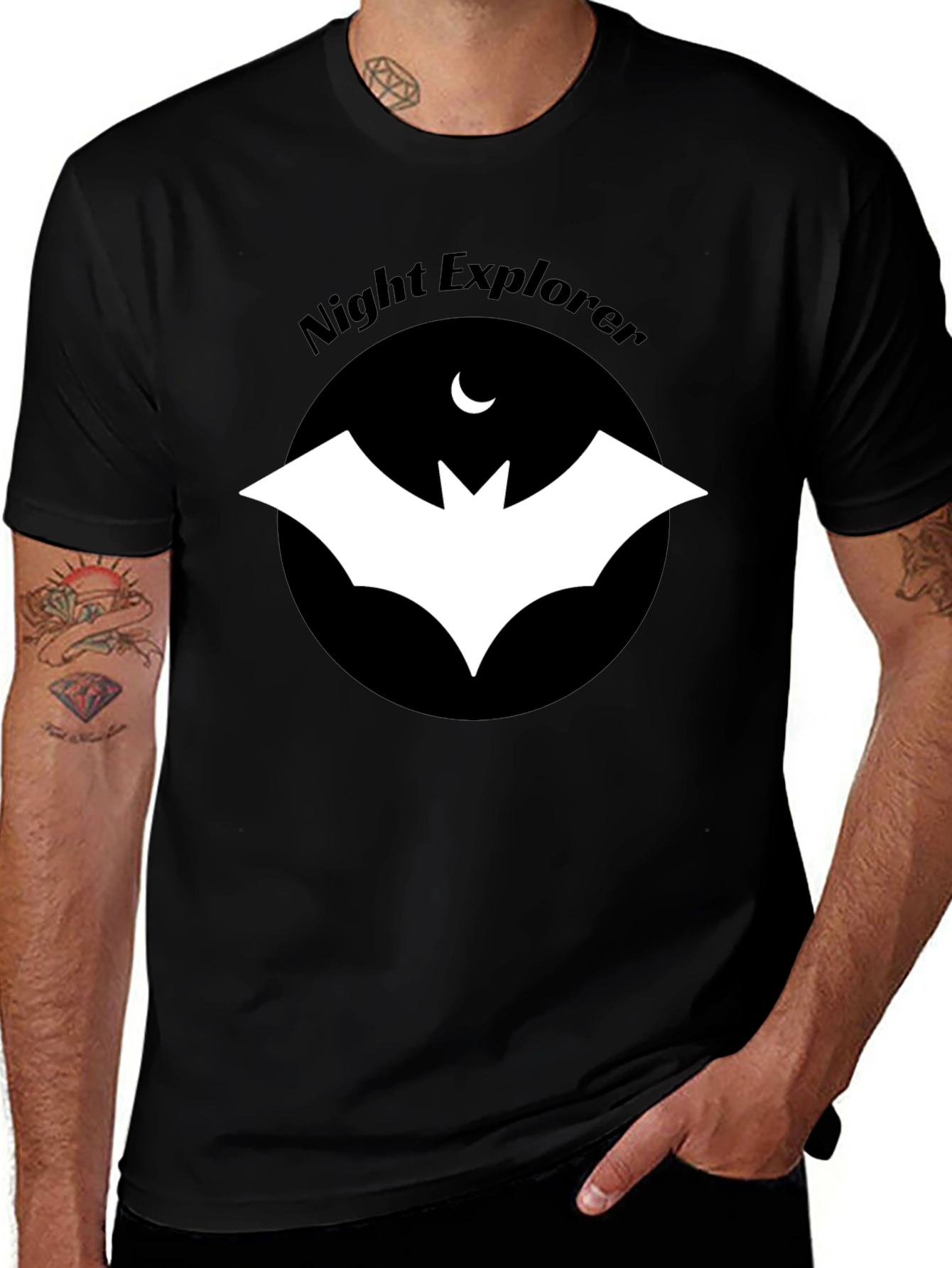 Variant 24 of Night Explorer Bat Graphic Tee - Soft Cotton Crewneck