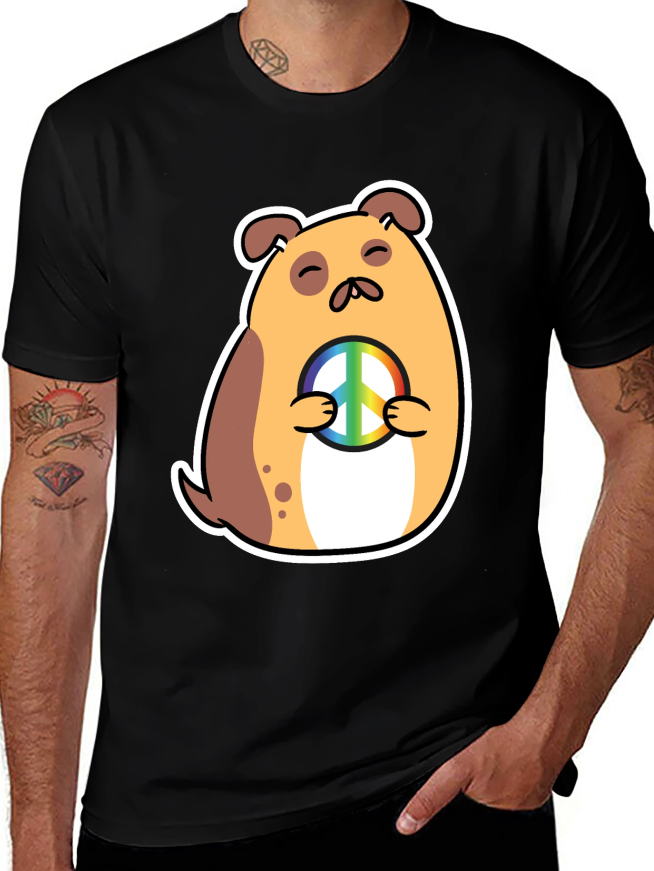 Variant 9 of Peaceful Pup Graphic Tee - Black Cotton Blend Shirt