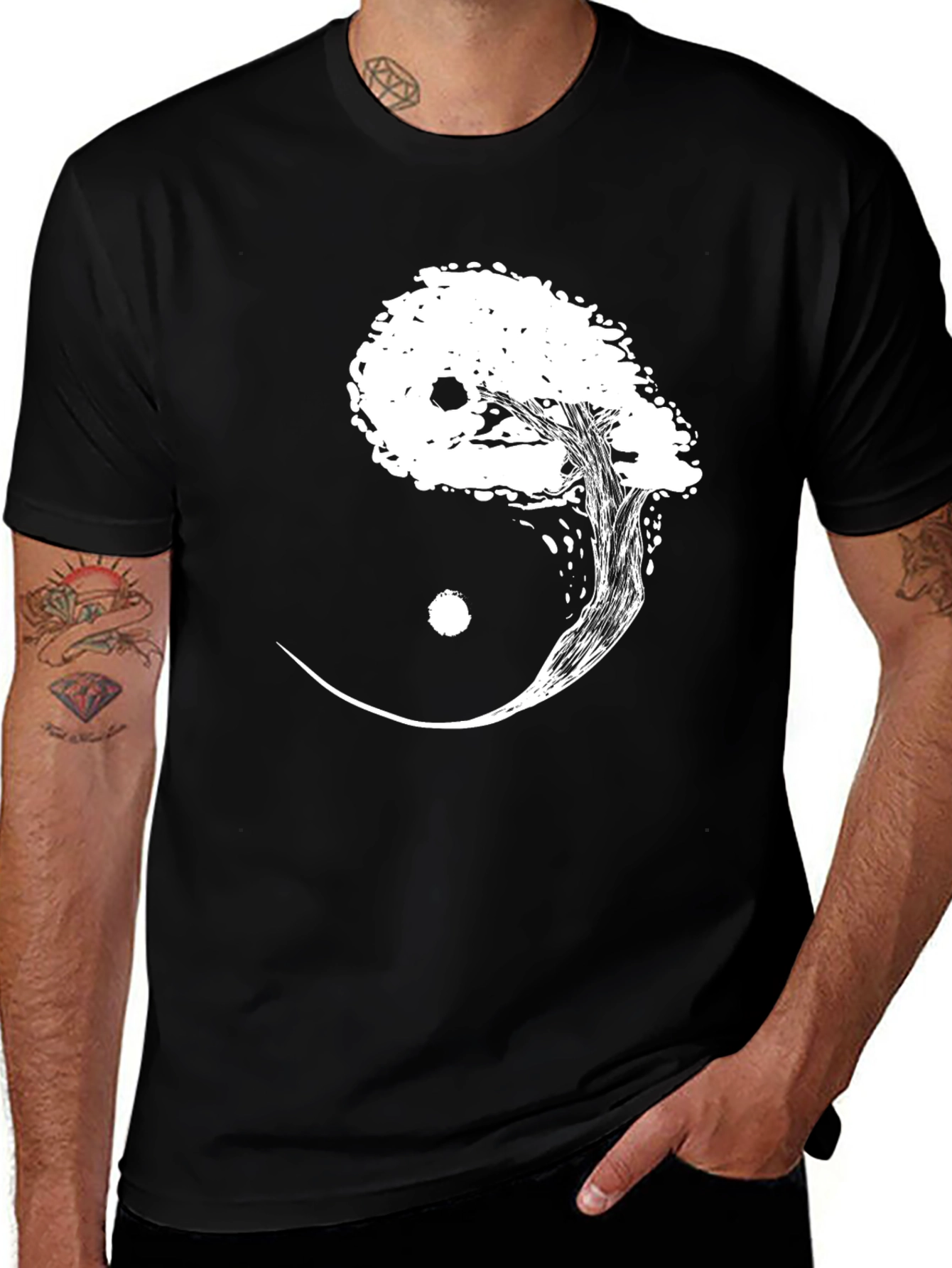 Yin Yang Tree Graphic T-Shirt - Black