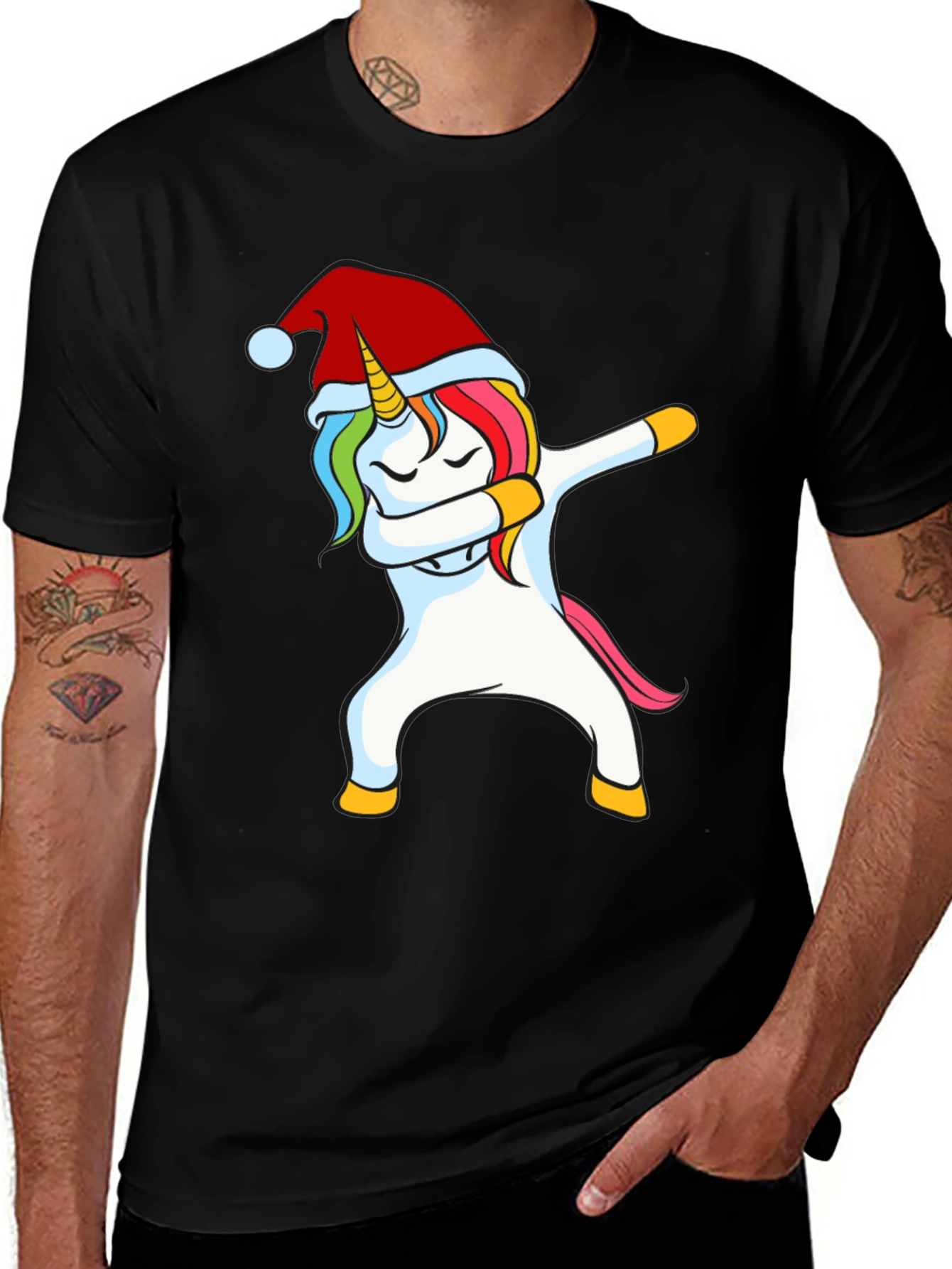 Variant 4 of Unicorn Dabbing Santa Hat Graphic Tee