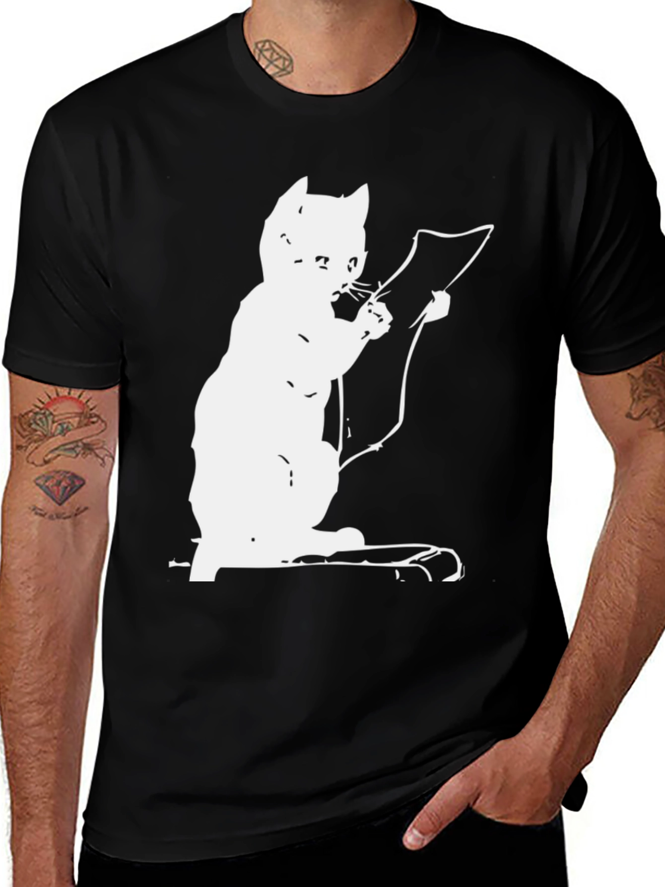 Variant 25 of Cat Reading Black T-Shirt