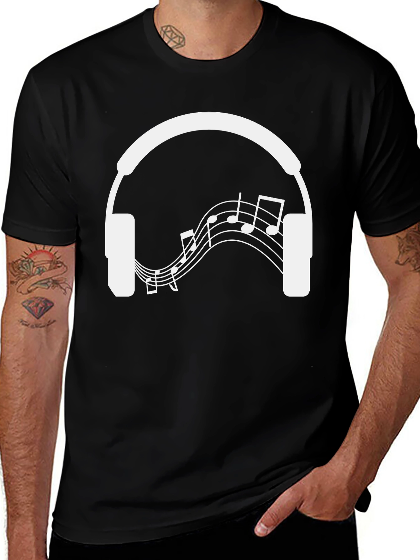 Variant 12 of Music Lover's Tee: Headphone & Notes Graphic T-Shirt