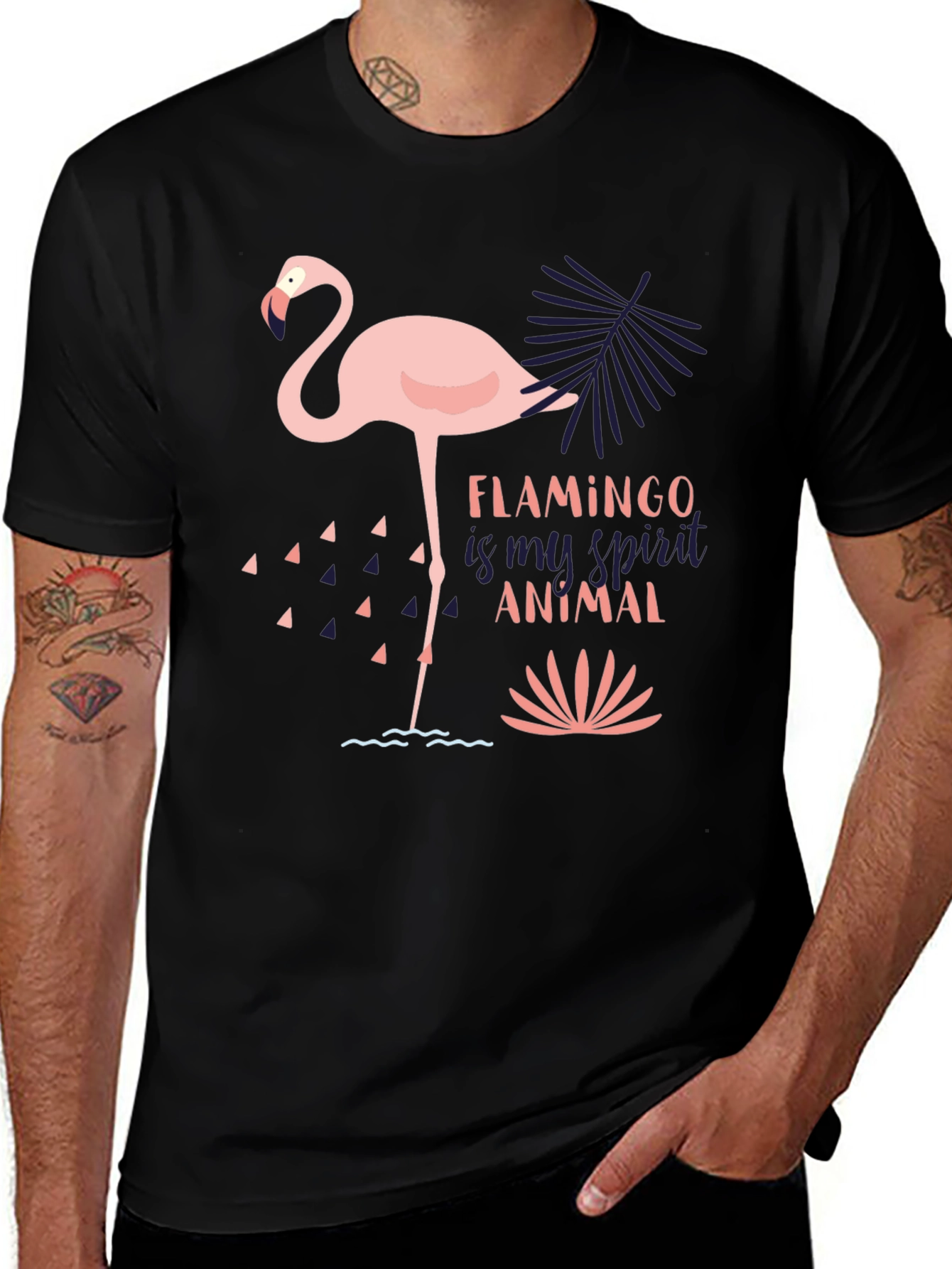 Variant 11 of Flamingo Spirit Animal Graphic Tee - Black T-Shirt