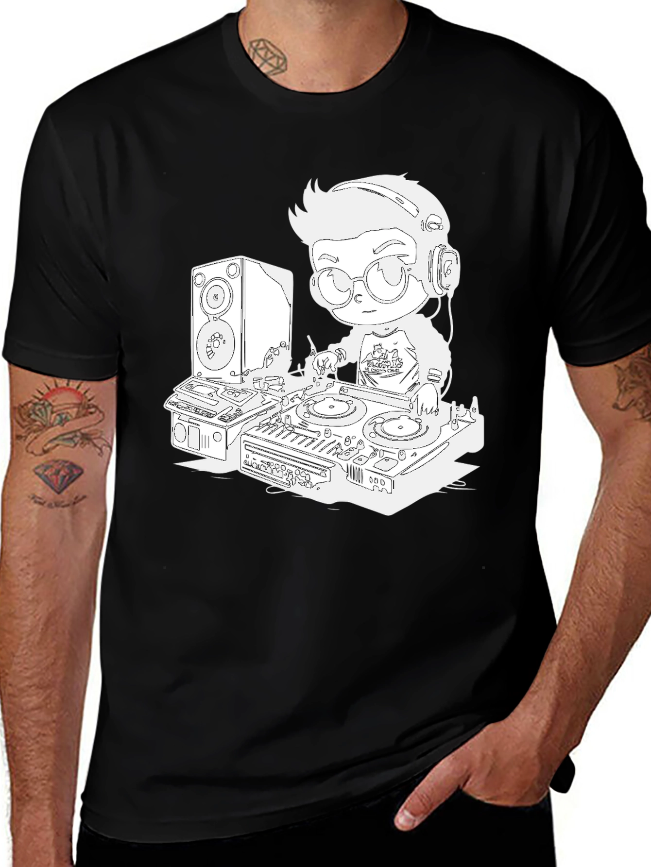 DJ Cartoon Graphic Black T-Shirt