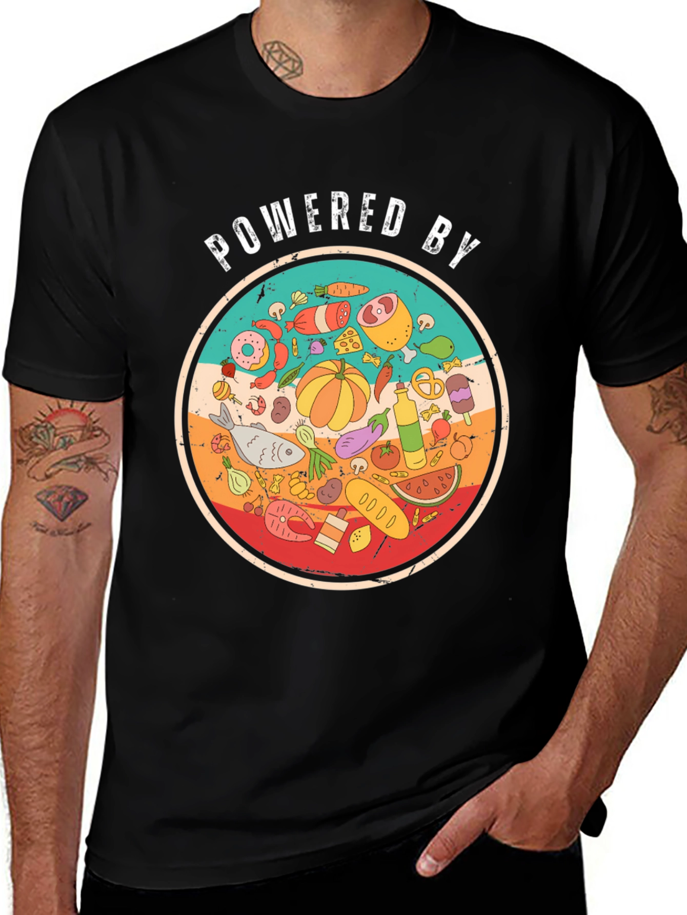 Variant 28 of Powered by Food Graphic Tee - Unisex Black T-Shirt