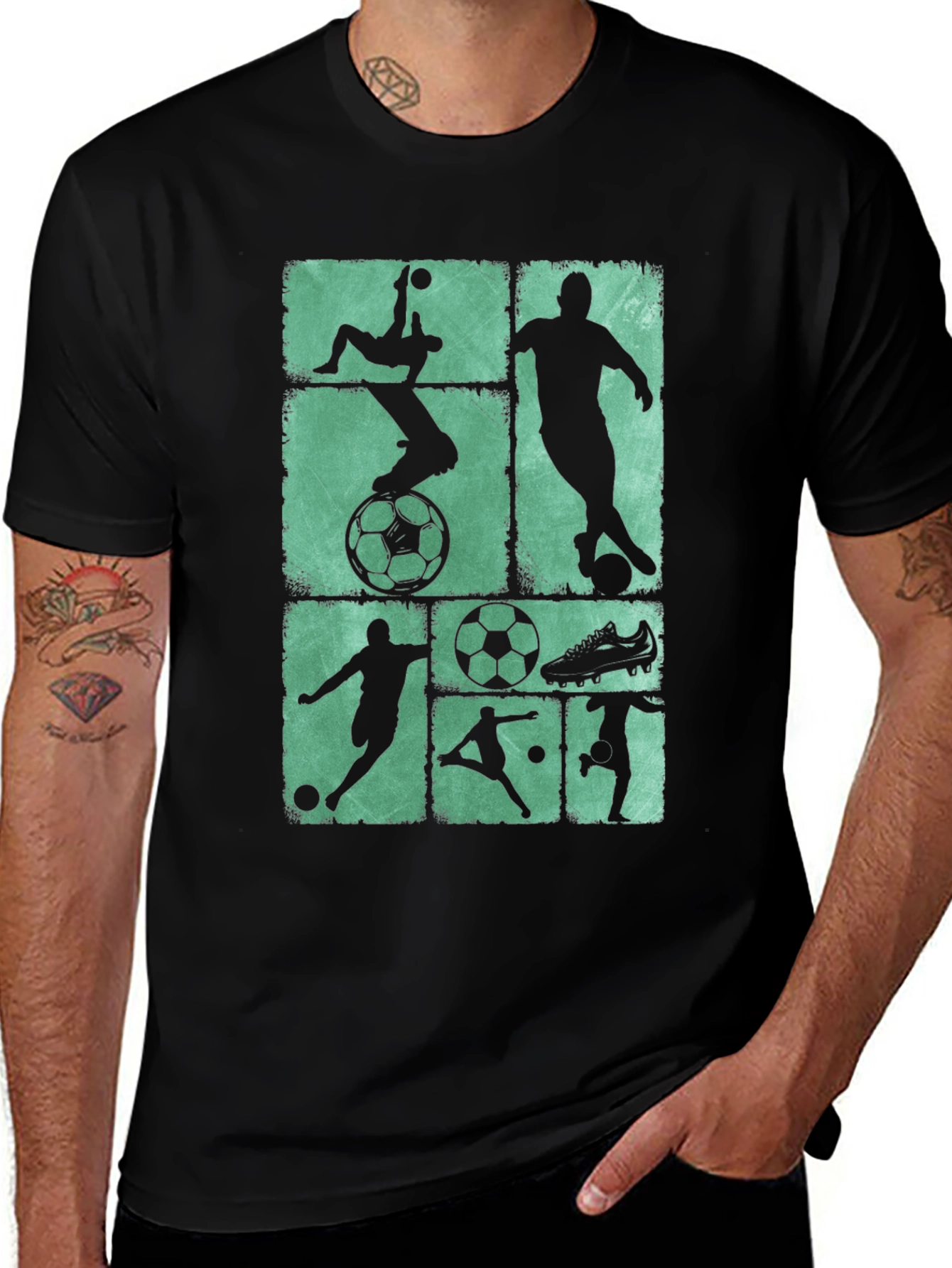 Variant 24 of Soccer Silhouette Graphic Tee - Black Cotton Blend