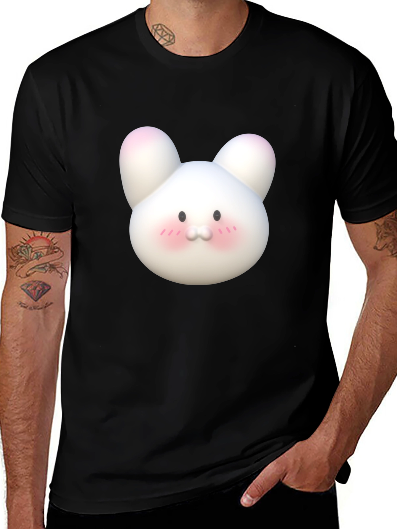 Variant 10 of Cute Cartoon Bunny Black T-Shirt