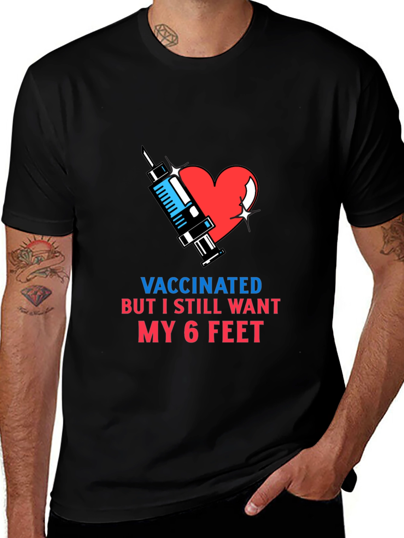 Black Vaccinated 6 Feet T-Shirt main image