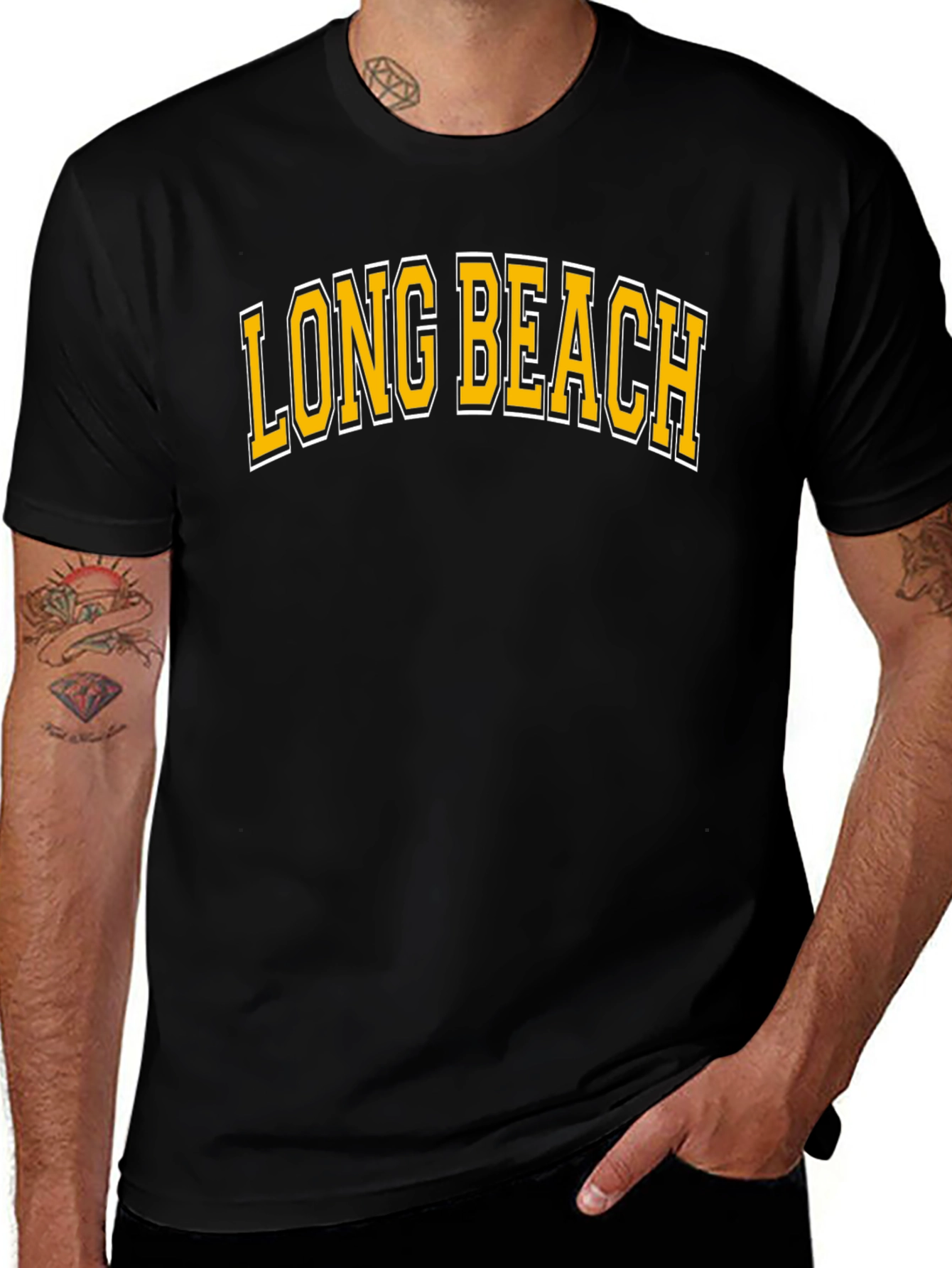 Long Beach Graphic Tee - Black Cotton Blend