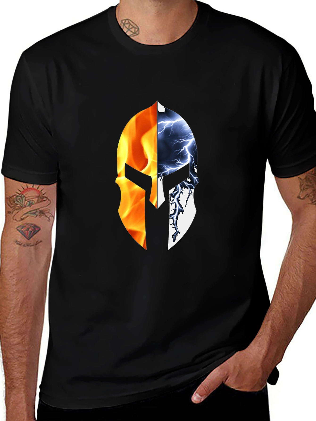 Variant 19 of Fire and Ice Spartan Helmet Graphic T-Shirt