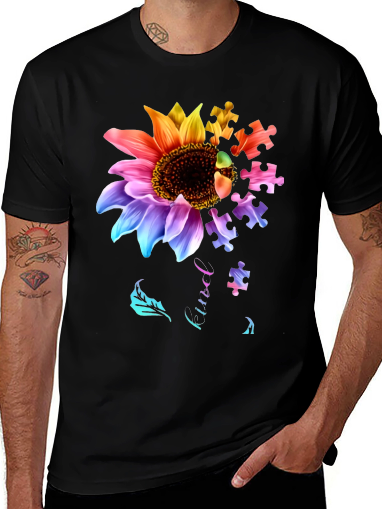 Variant 14 of Sunflower Autism Puzzle Piece T-Shirt